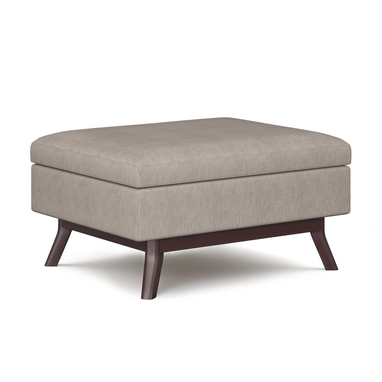 Simpli Home Owen 34"W Upholstered Coffee Table Storage Ottoman with Lift Top and Solid Wood Legs