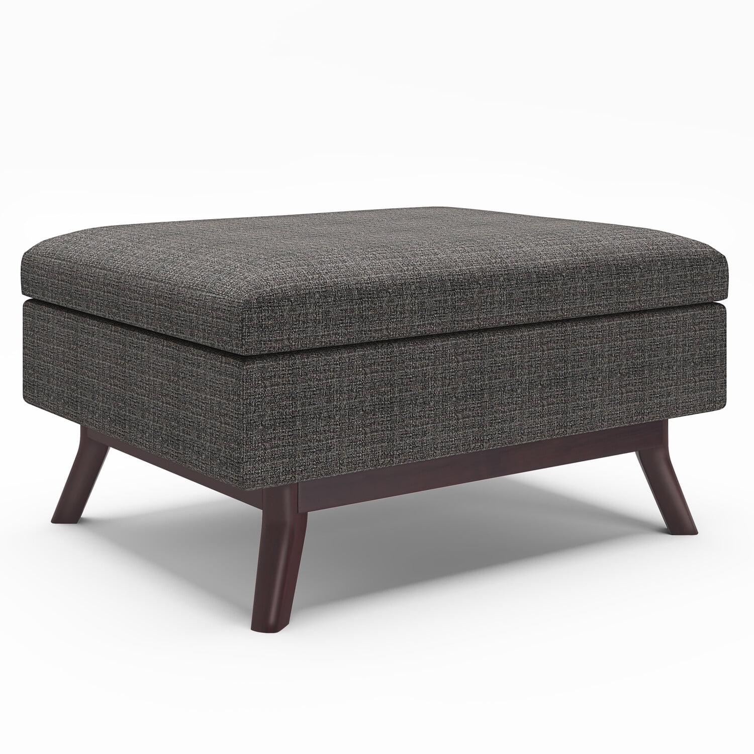 Simpli Home Owen 34"W Upholstered Coffee Table Storage Ottoman with Lift Top and Solid Wood Legs