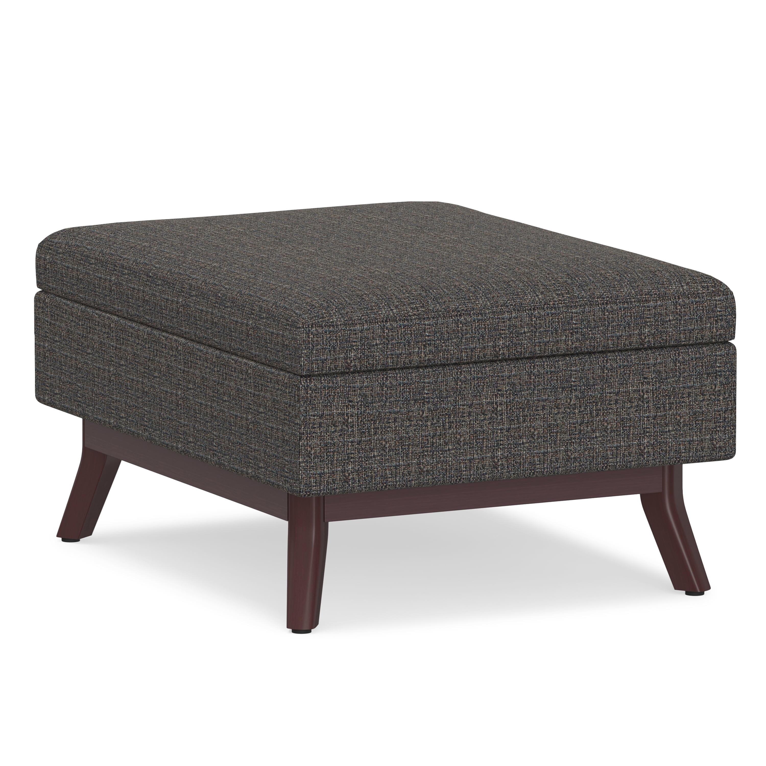 Simpli Home Owen 34"W Upholstered Coffee Table Storage Ottoman with Lift Top and Solid Wood Legs