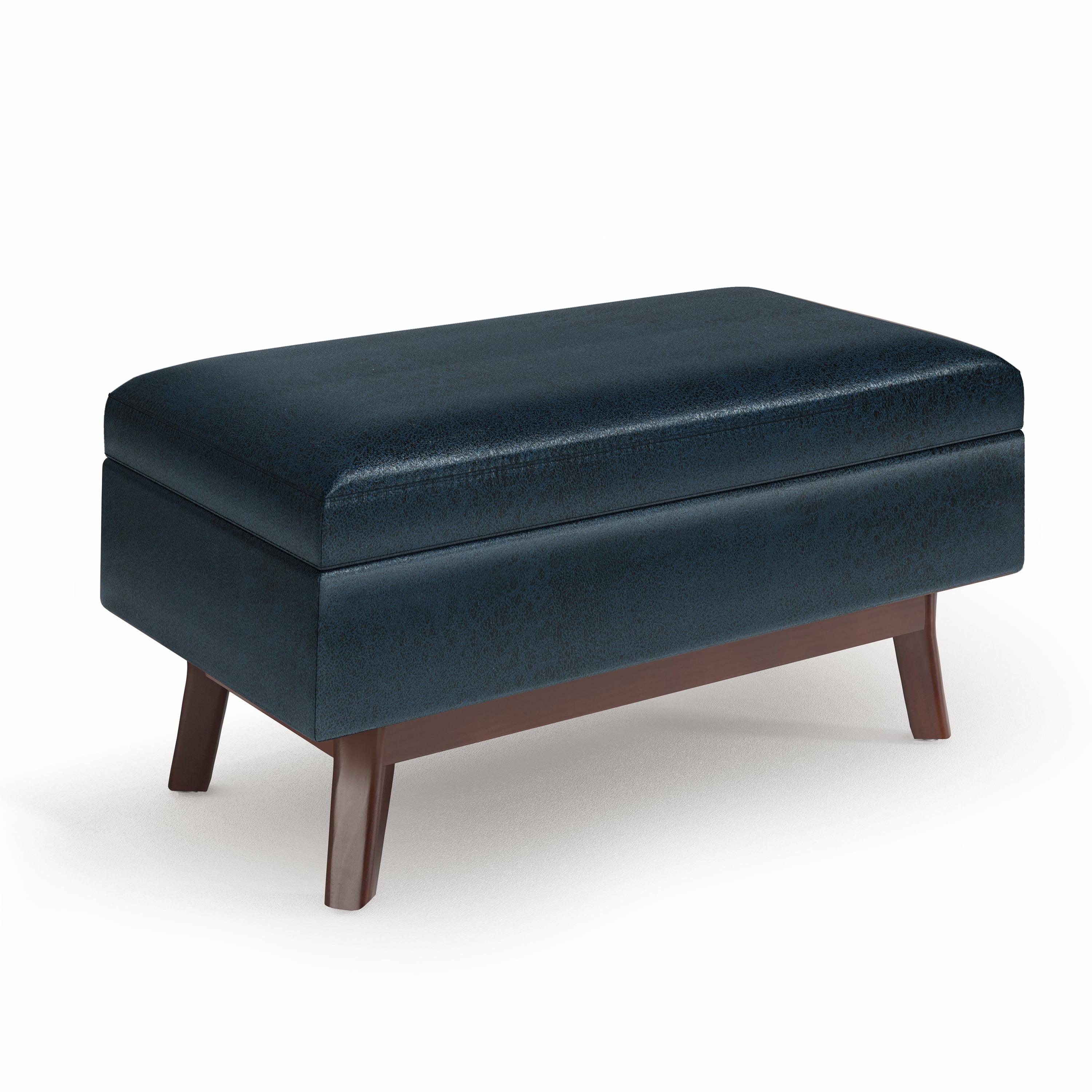 Owen 36" Distressed Dark Blue Faux Leather Storage Ottoman