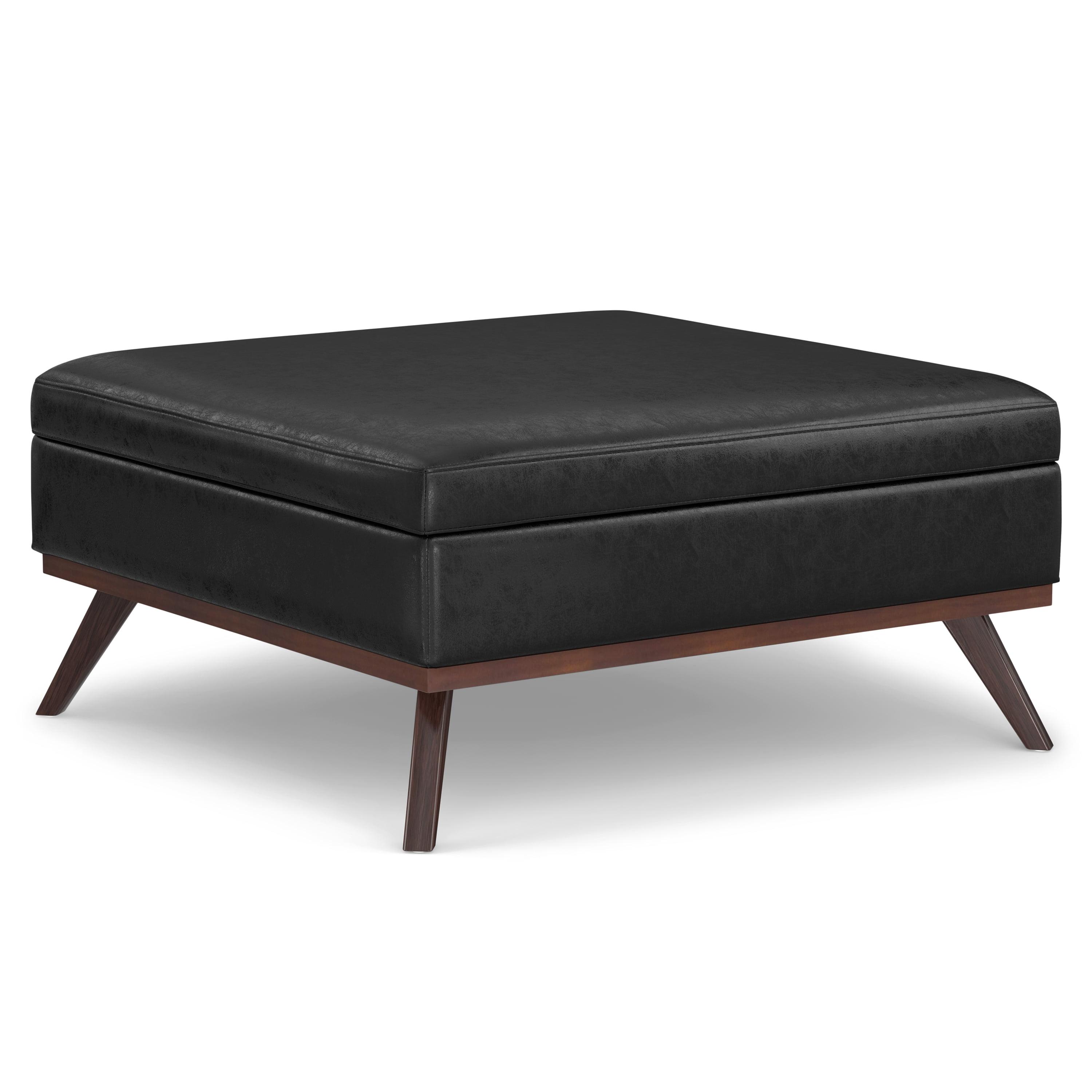 Simpli Home Owen 40"W XL Upholstered Square Coffee Table Storage Ottoman with Lift Top and Solid Wood Legs