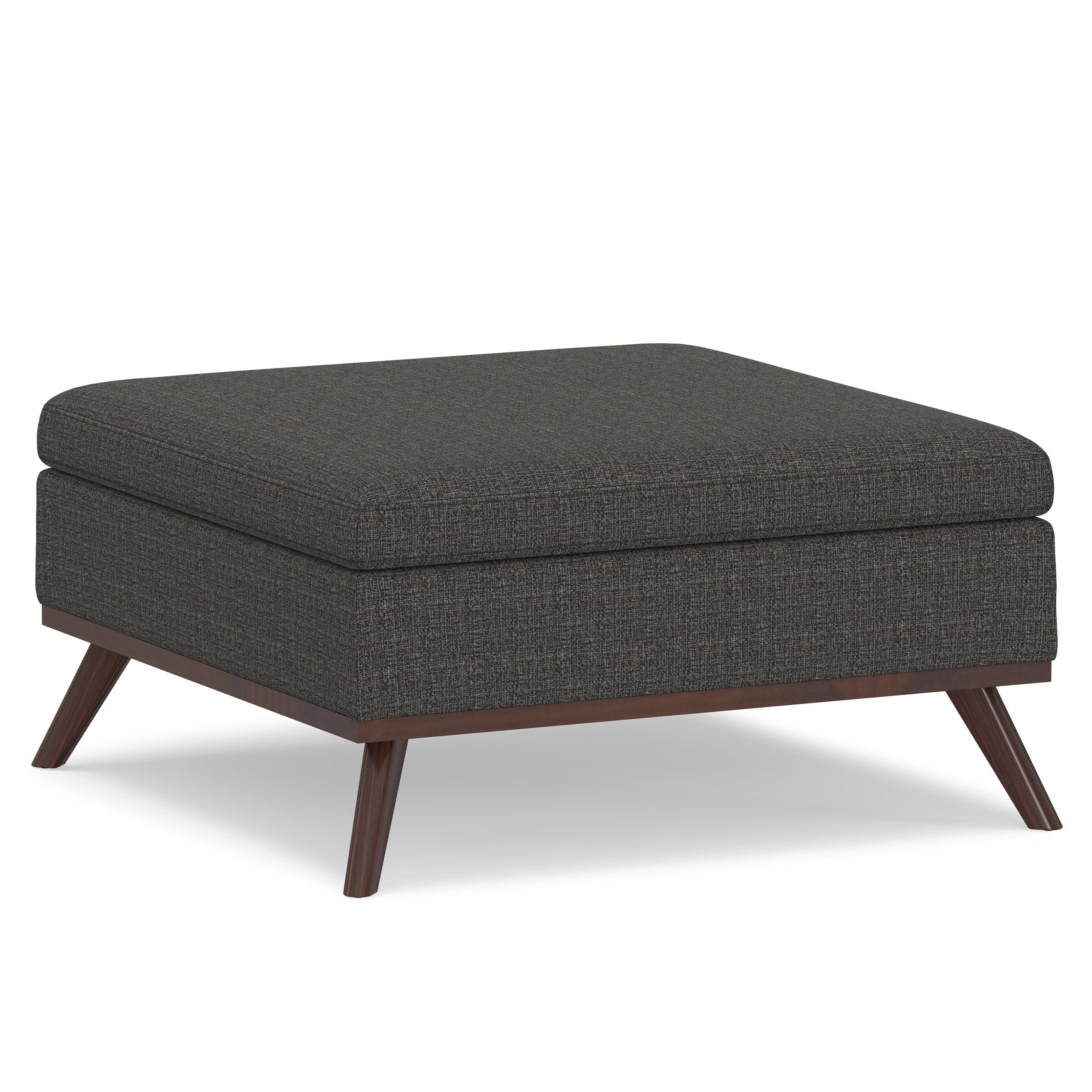 Simpli Home Owen 36"W Upholstered Square Coffee Table Storage Ottoman with Lift Top and Solid Wood Legs