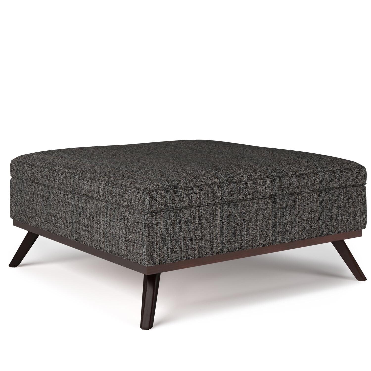 Simpli Home Owen 36"W Upholstered Square Coffee Table Storage Ottoman with Lift Top and Solid Wood Legs