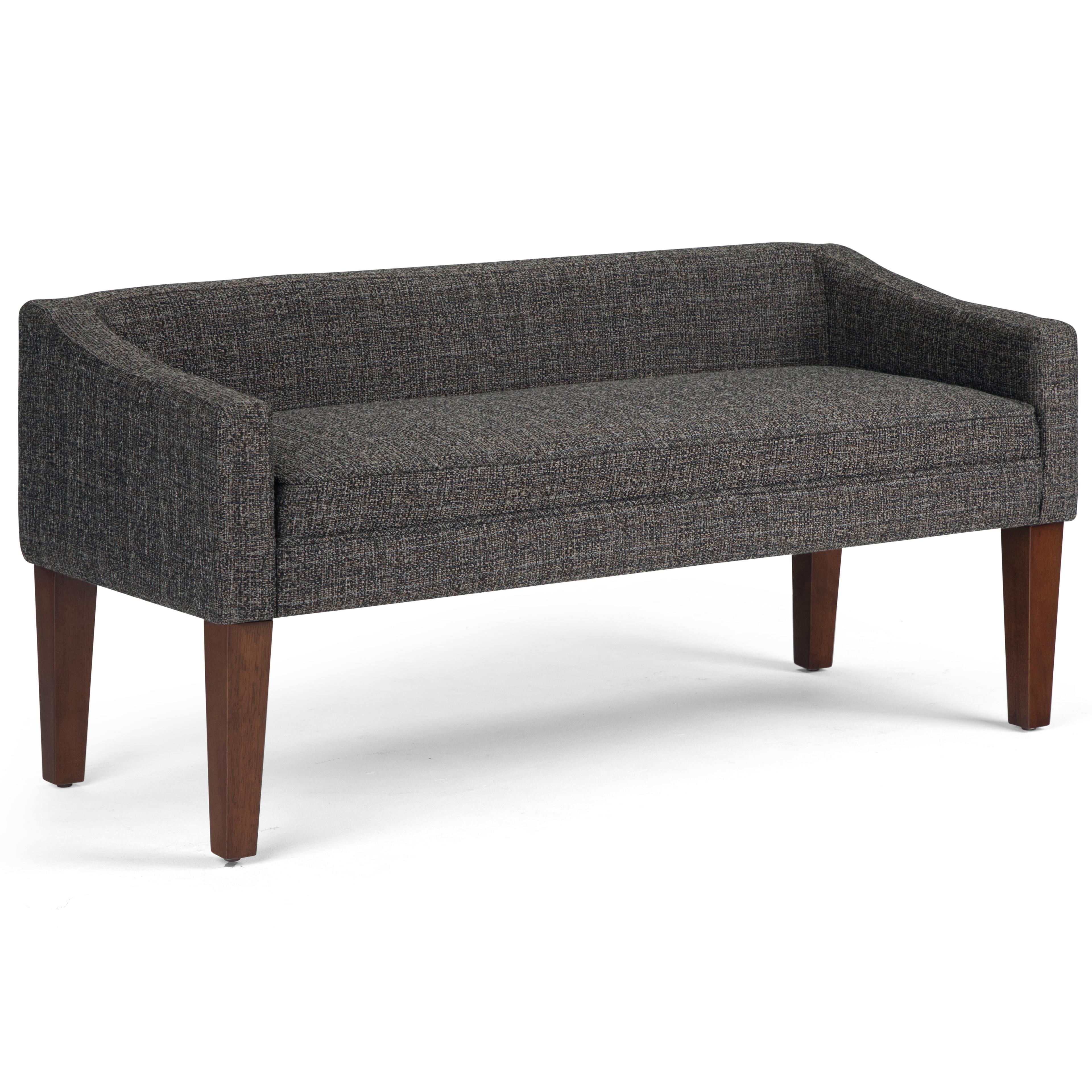 Parris Dark Grey Tweed-Look Upholstered Bench with Swooped Arms