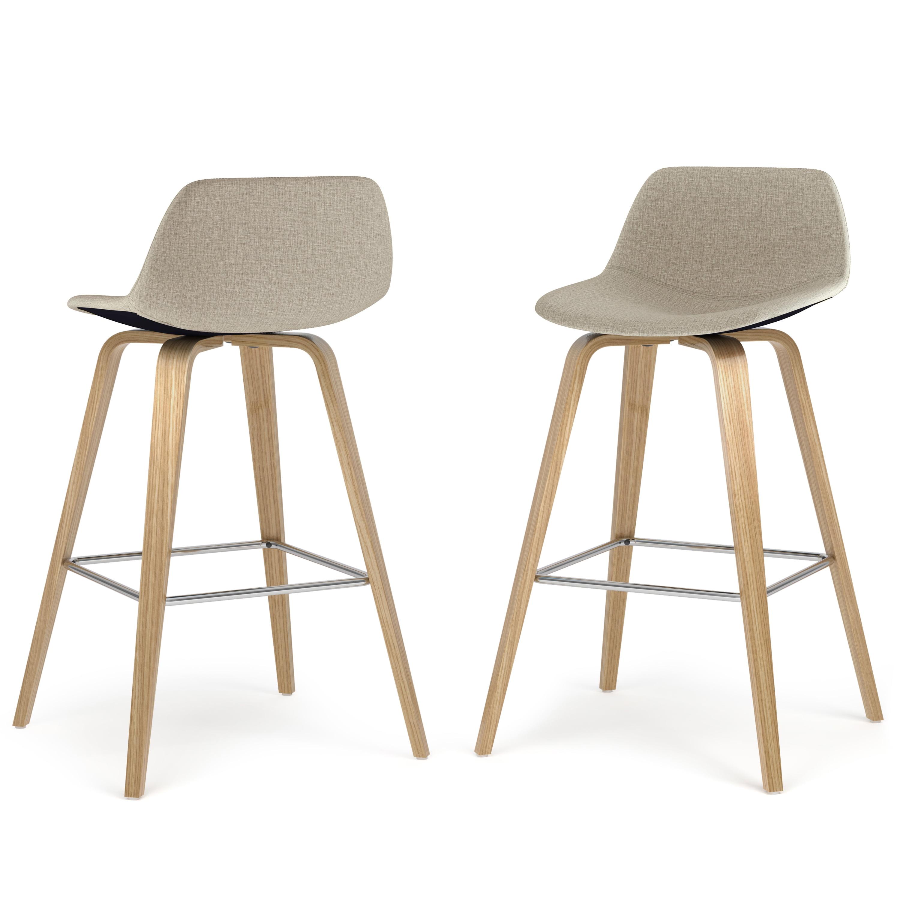 Simpli Home Randolph Upholstered Bentwood Mid-Century Modern Bar & Counter Stool with Chrome Footrest