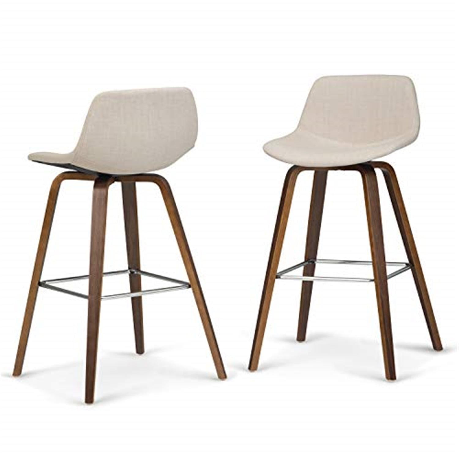 Simpli Home Randolph Upholstered Bentwood Mid-Century Modern Bar & Counter Stool with Chrome Footrest (Set of 2)