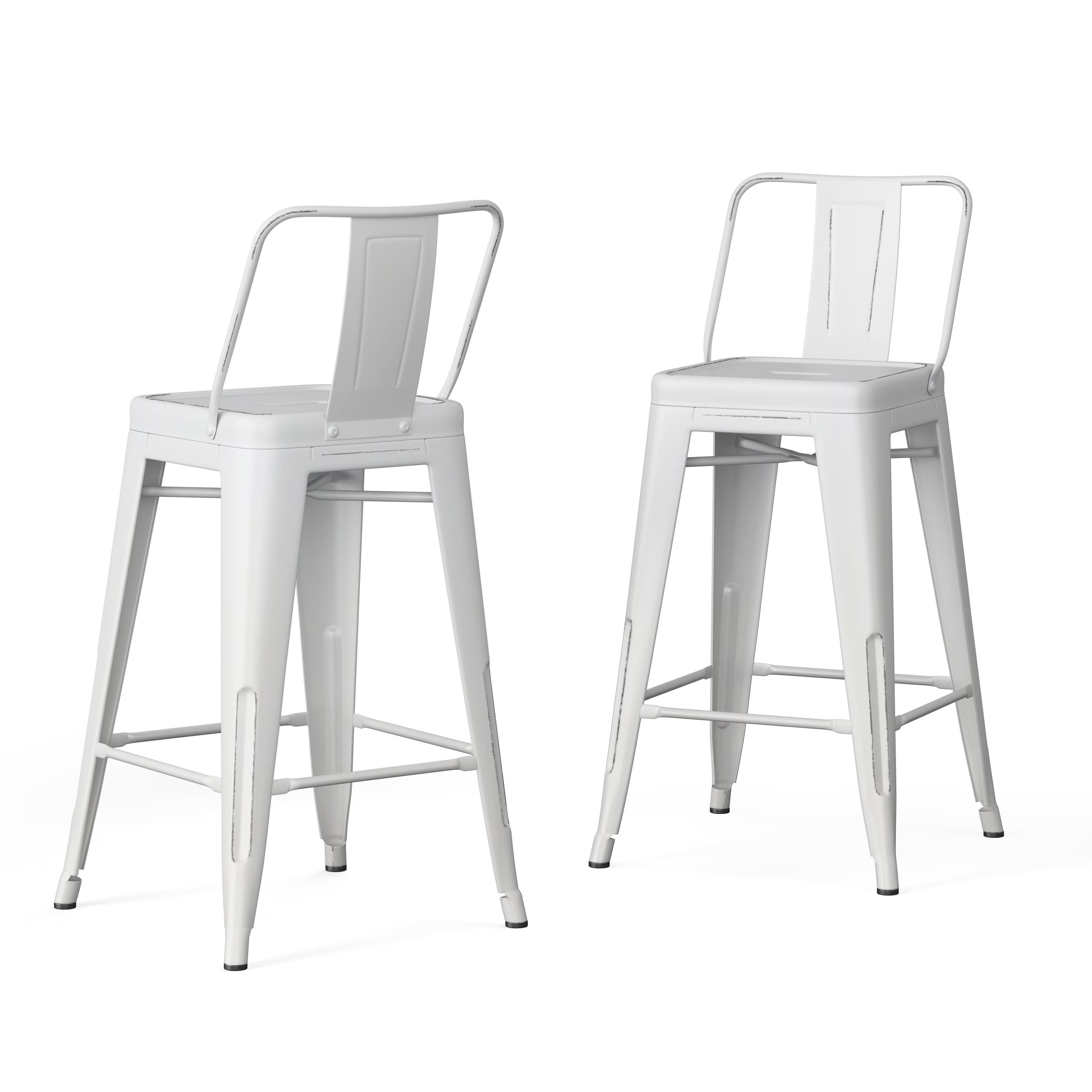 Simpli Home Rayne Industrial Metal 24 inch Counter Height Stool (Set of 2) in Distressed White