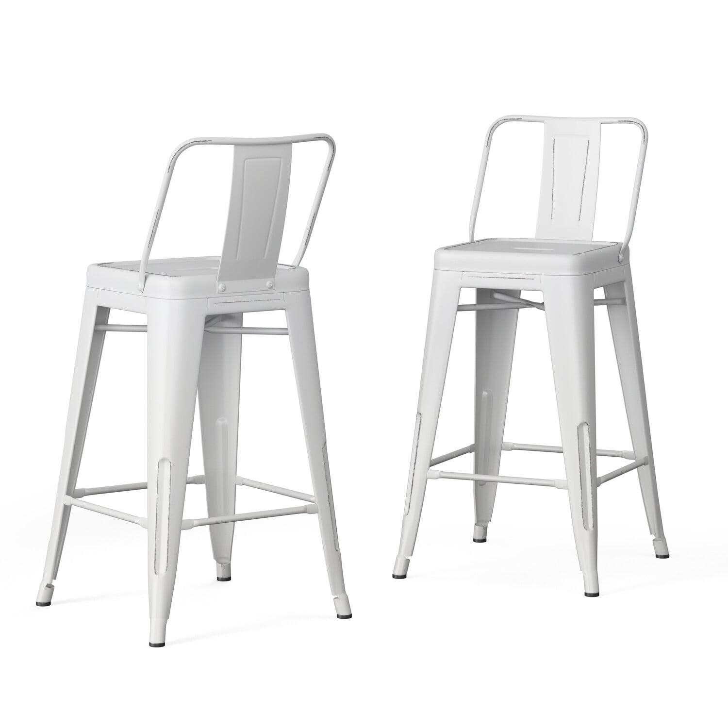 Rayne 24" Distressed White Metal Counter Stools (Set of 2)