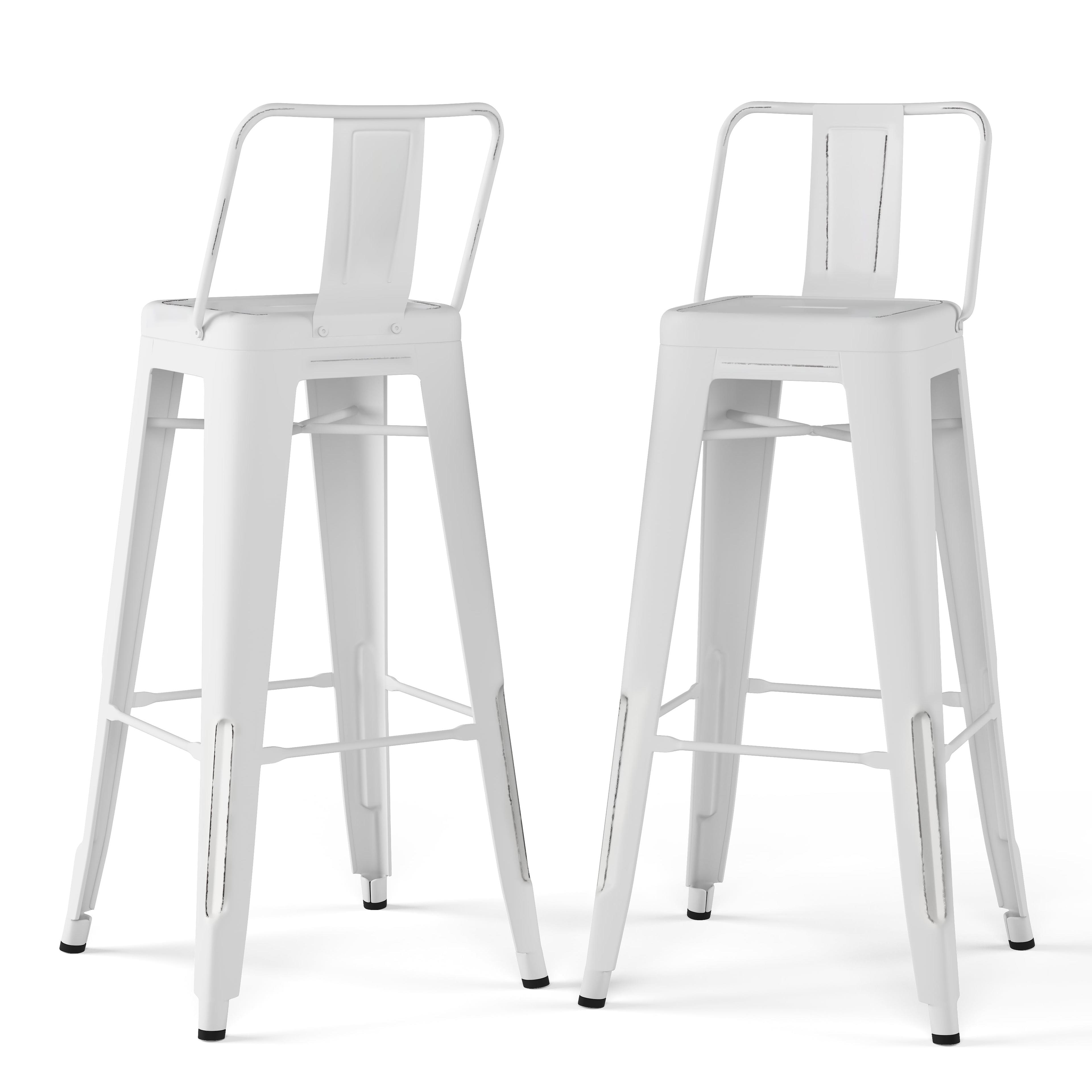 Rayne Industrial Distressed White 30" Metal Bar Stool Set