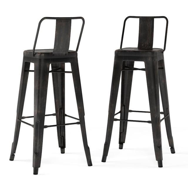 Simpli Home Rayne 30" Metal Bar Stool in Distressed Black (Set of 2)