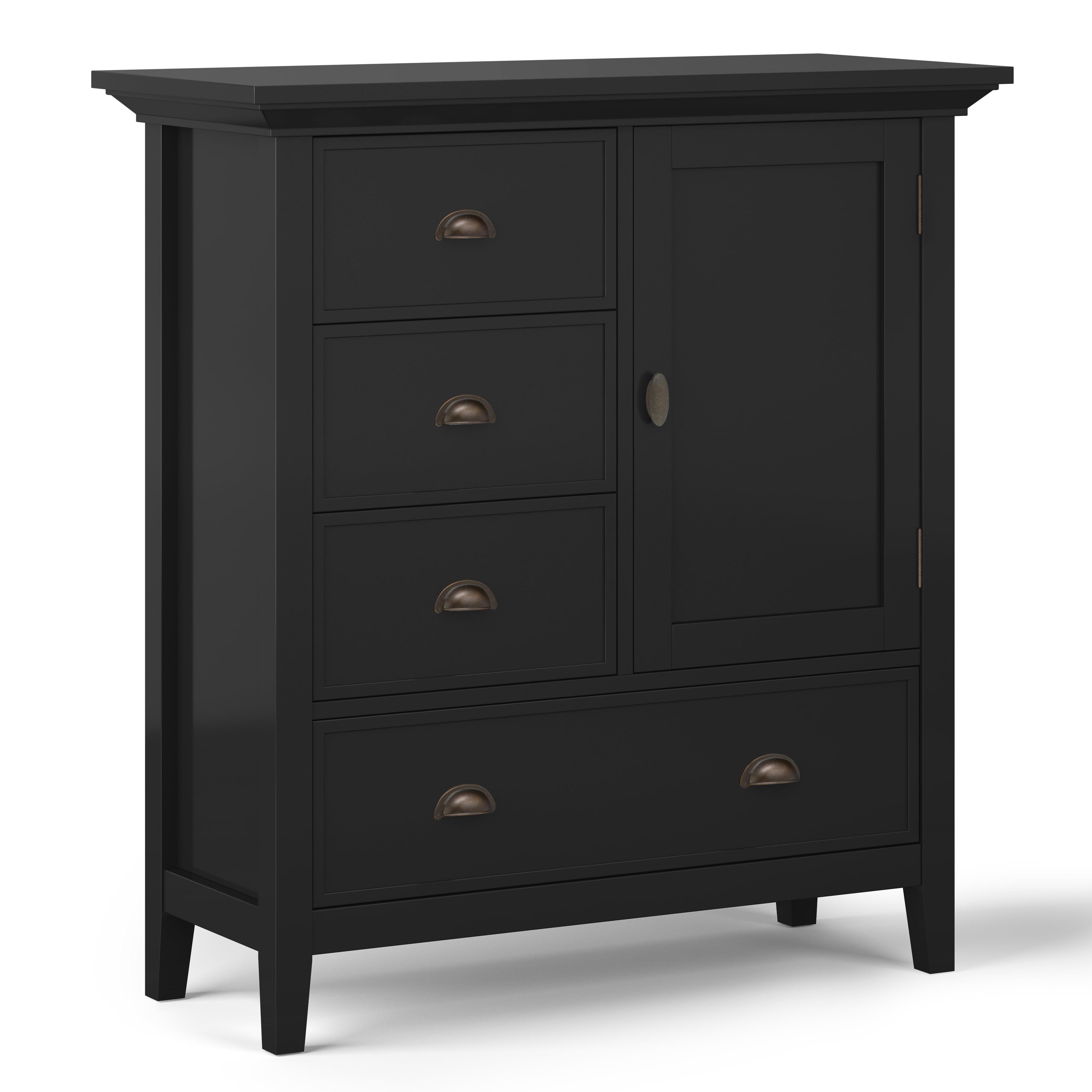 Simpli Home Redmond Solid Wood 39 " Transitional Medium Storage Cabinet in Black