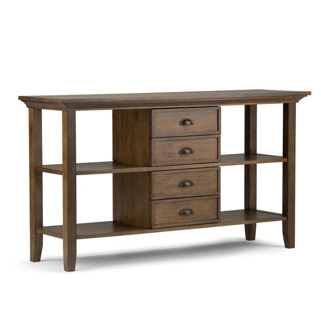 Simpli Home Redmond 54"W Solid Wood Storage Console Table with 4 Center Drawers and Open Shelves