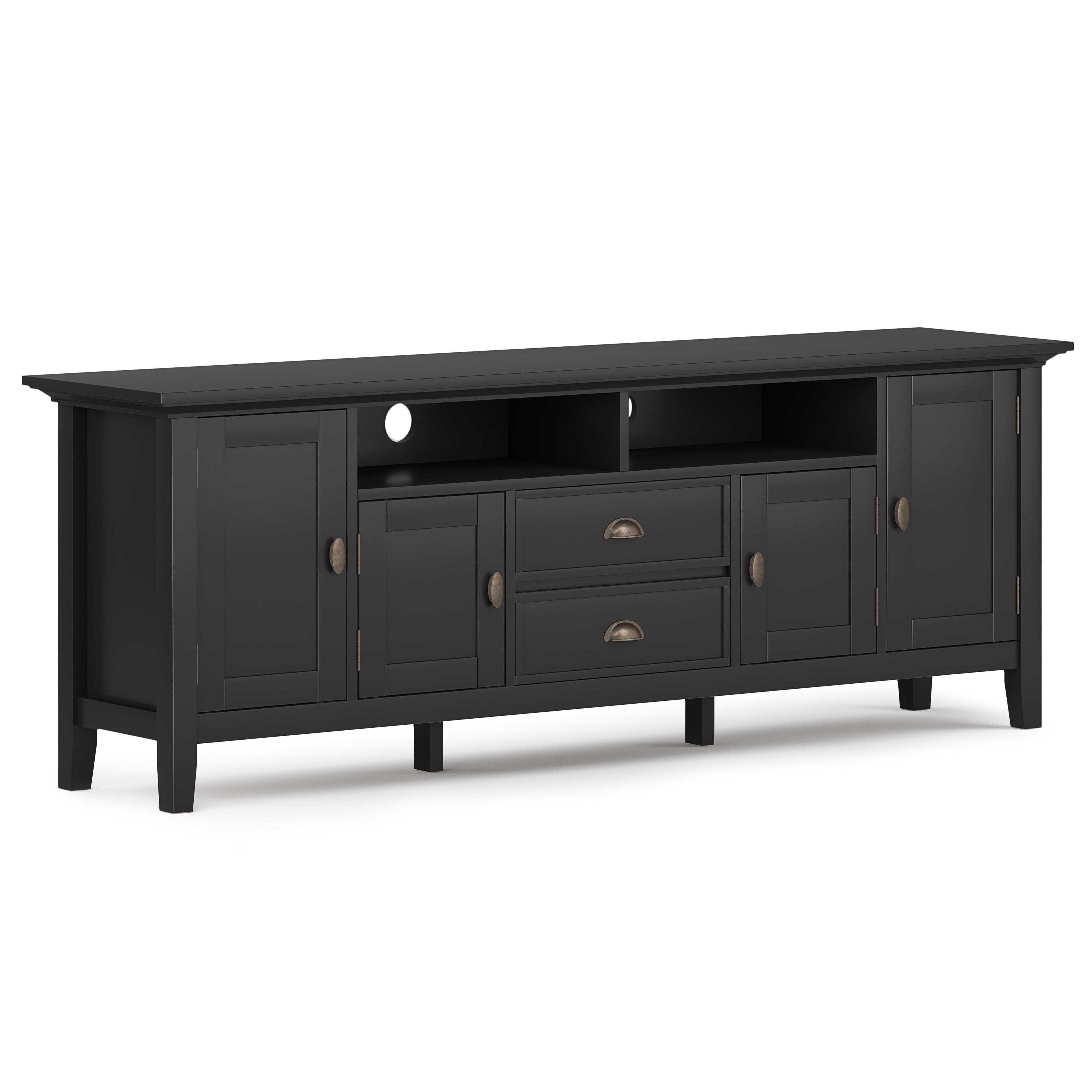 Redmond Black Solid Wood 72" TV Media Stand with Cabinets