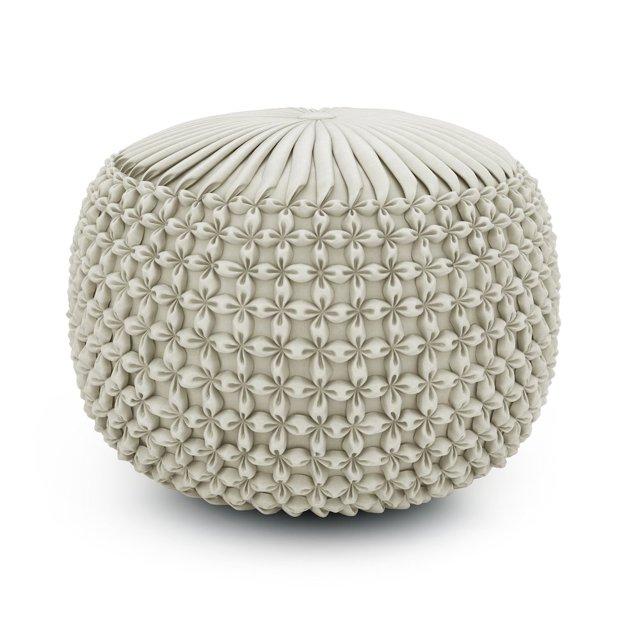Simpli Home Renee 20"W Round Button-Tufted Velvet Pouf