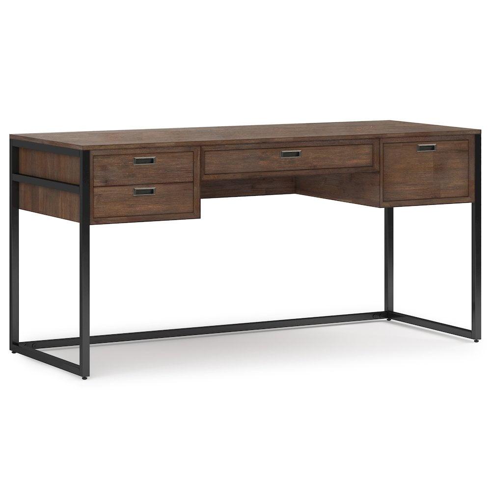 Simpli Home Richmond 60"W Solid Acacia Wood Desk, Industrial Style with Keyboard Tray and 3 Drawers