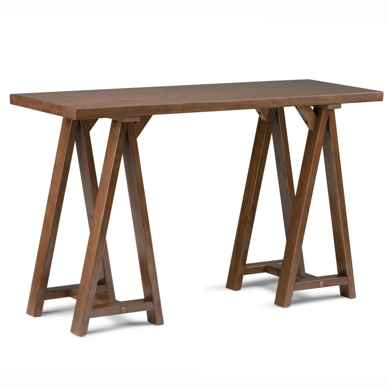 Medium Saddle Brown Solid Pine Console Table with A-Shaped Legs