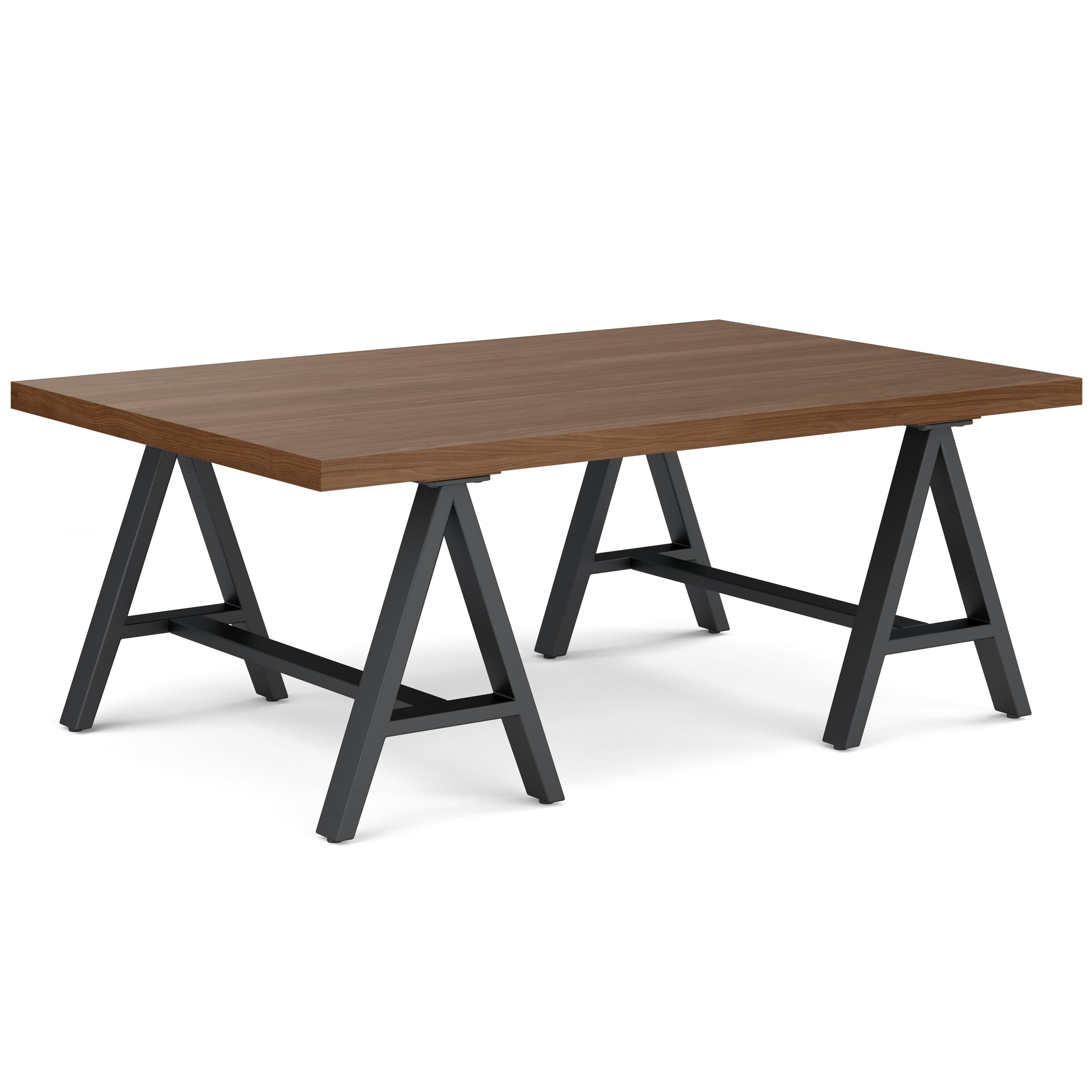 Sawhorse Industrial Solid Walnut Wood Coffee Table with Storage