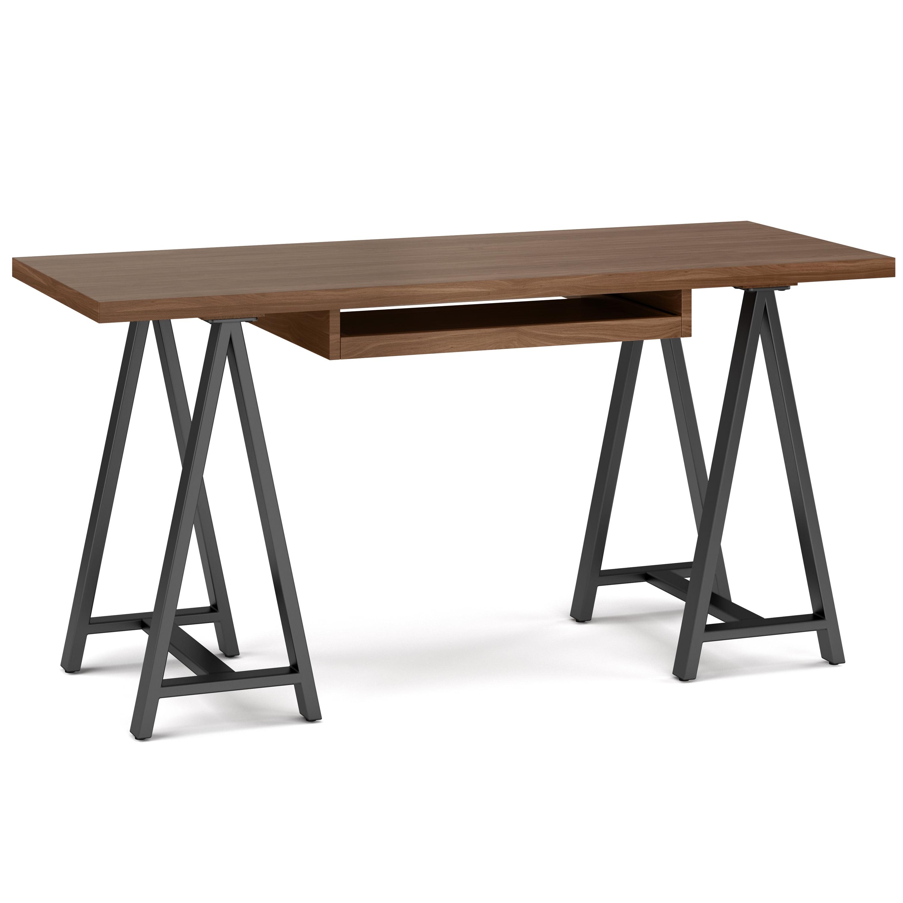 Sawhorse 60" Wide Gray Walnut Veneer Industrial Desk with Keyboard Tray