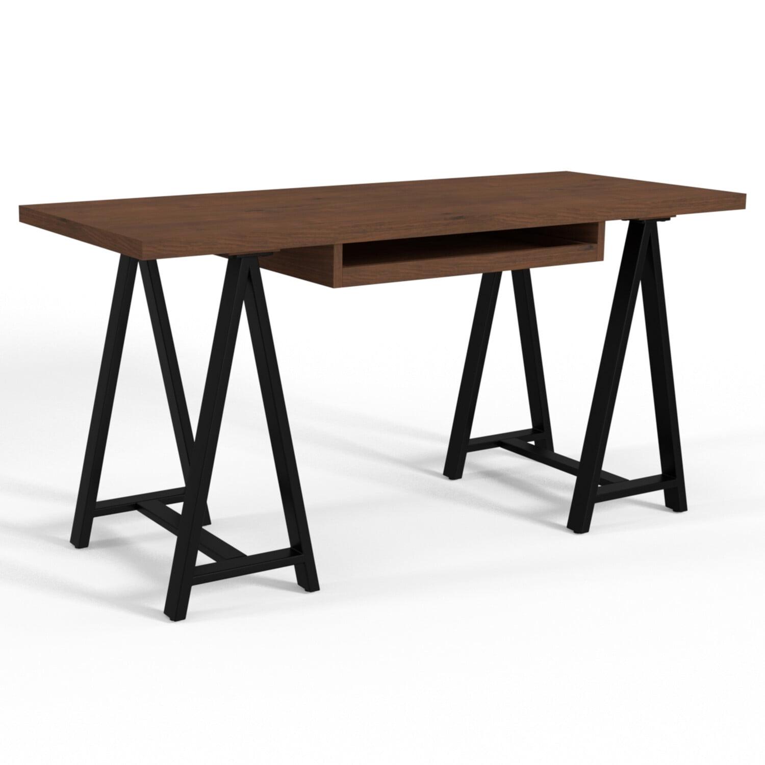 Sawhorse 60" Wide Gray Walnut Veneer Industrial Desk with Keyboard Tray