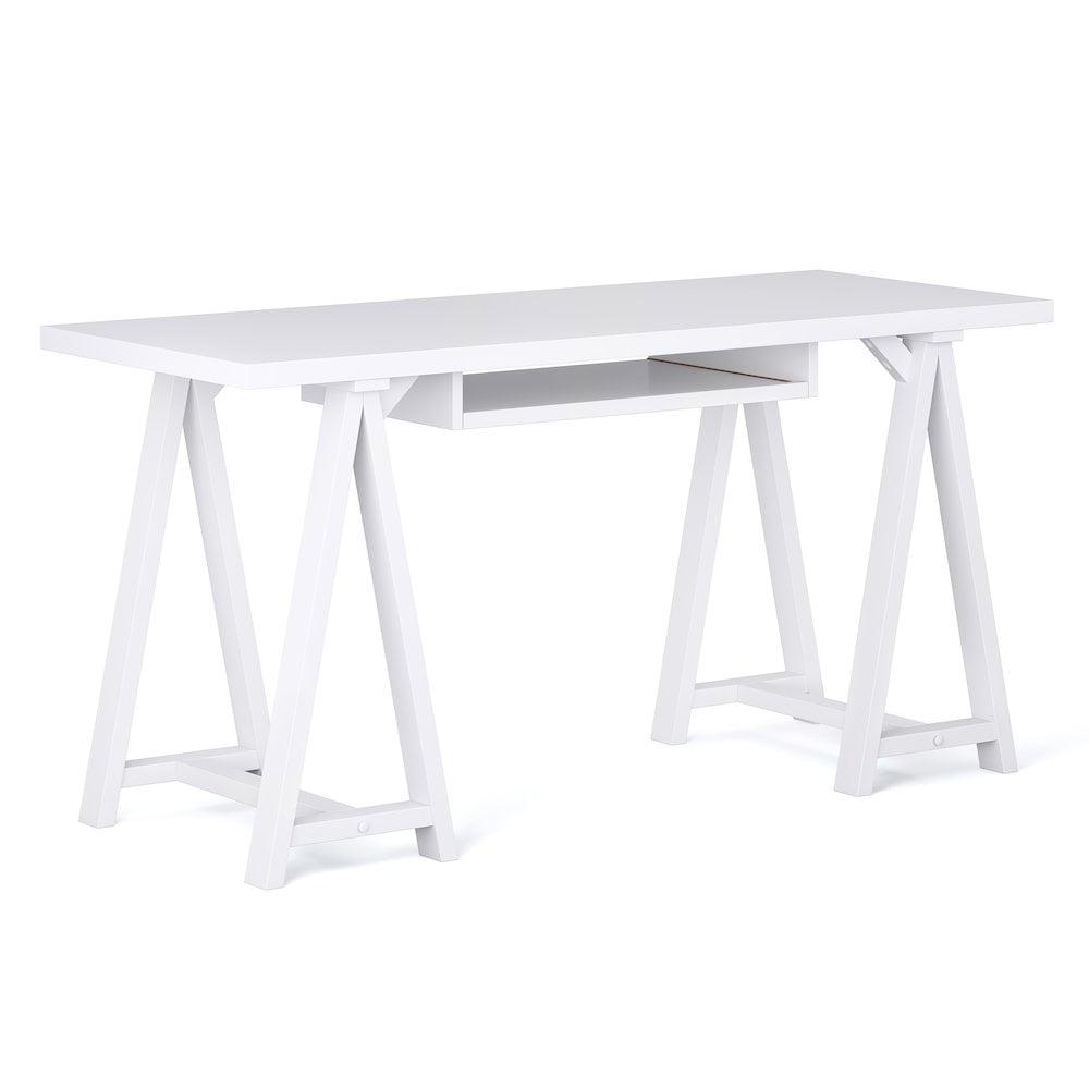 White Solid Wood Transitional Desk with Keyboard Tray