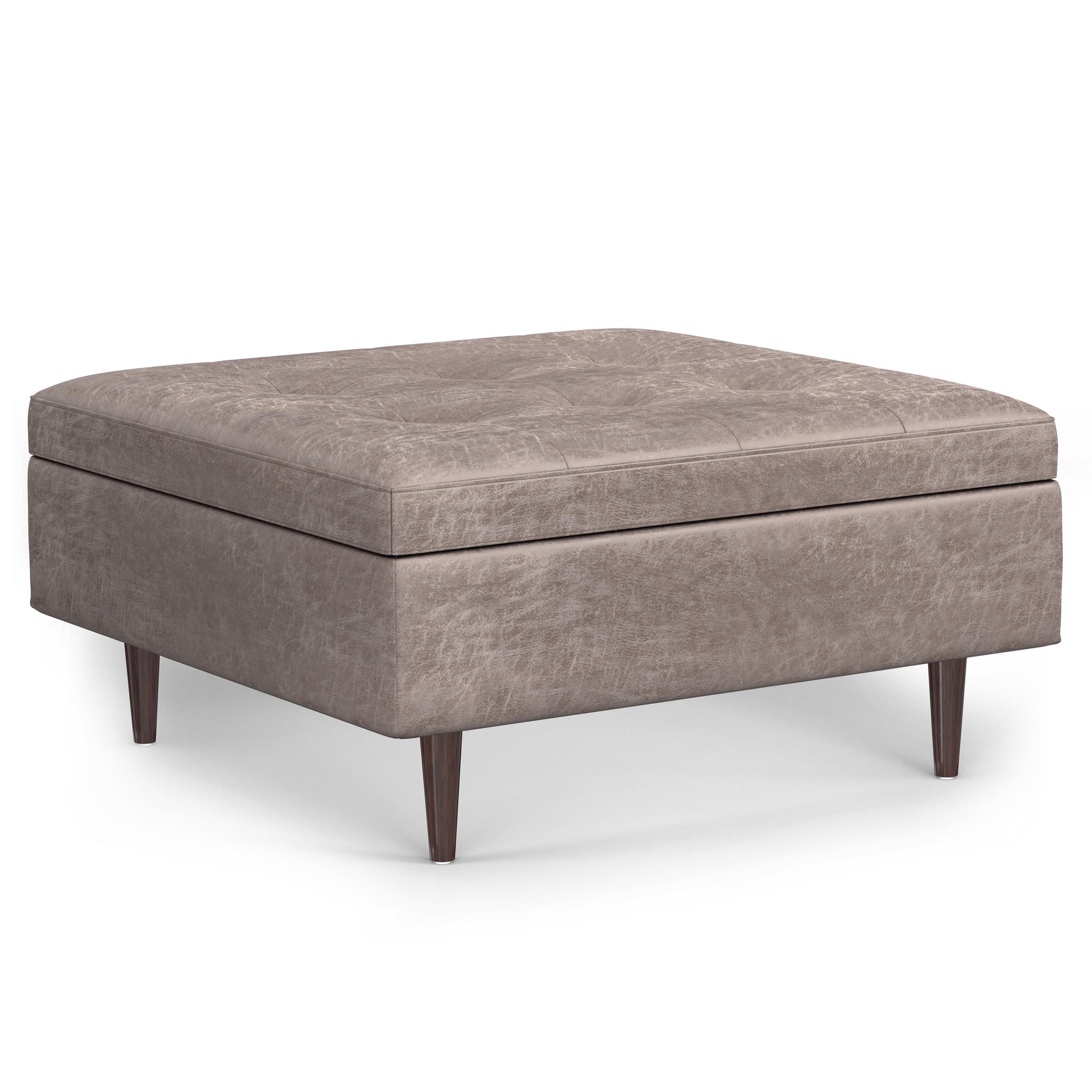 Shay 38" Distressed Grey Taupe Faux Leather Tufted Cocktail Ottoman