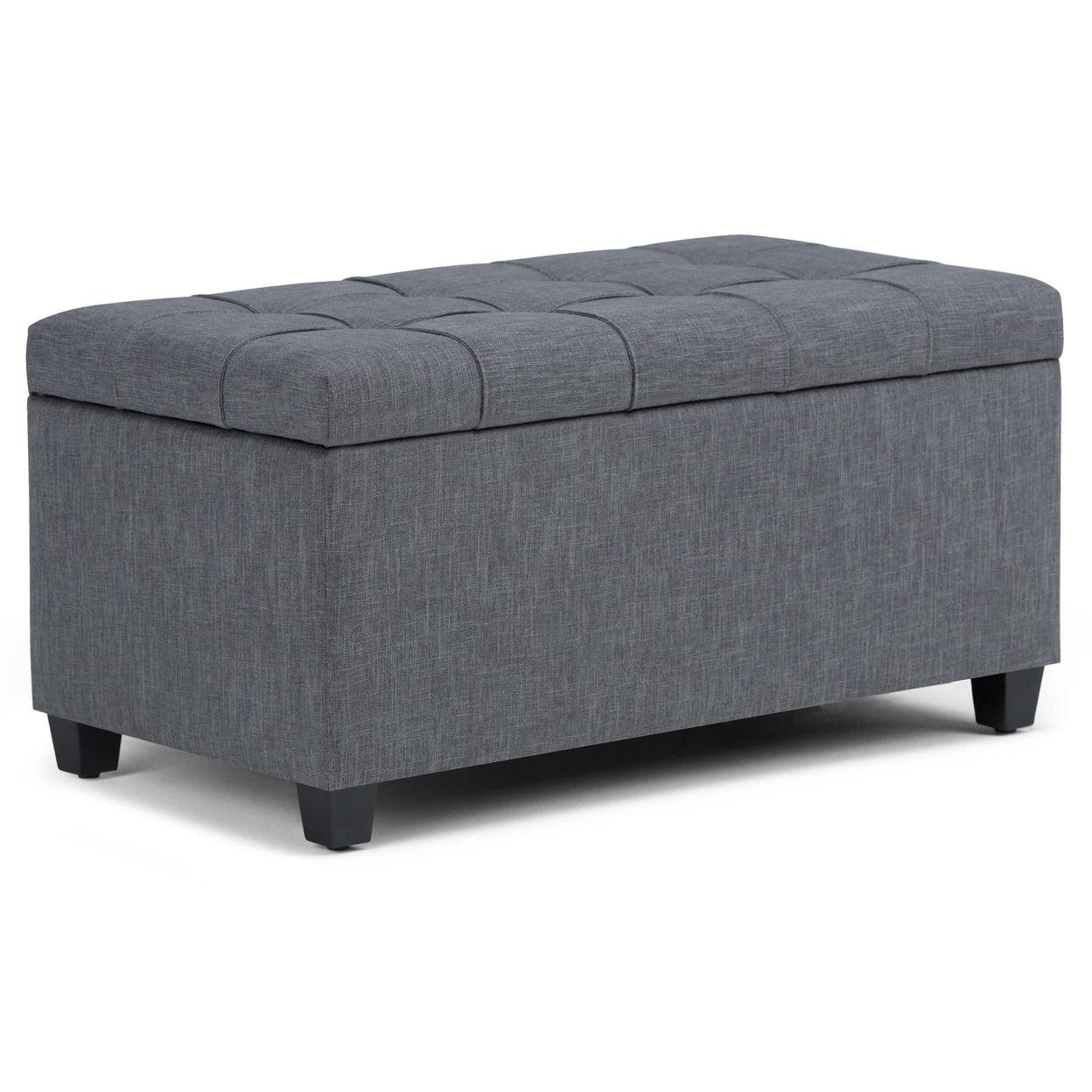 Simpli Home Sienna 34" Transitional Rectangle Ottoman Bench in Gray Linen Look Fabric