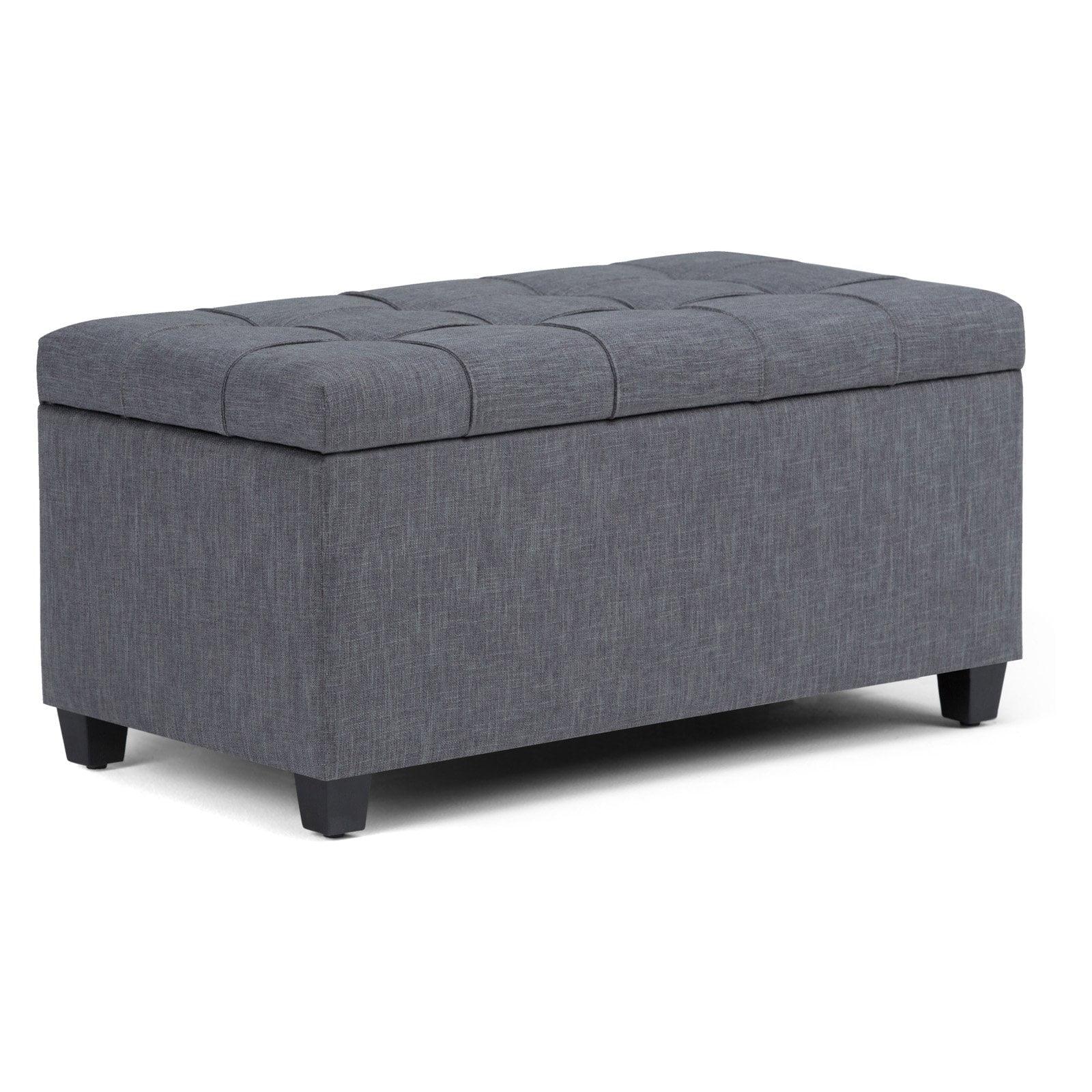 Simpli Home Sienna 33"W Upholstered Storage Ottoman Bench with Lift-Up Tufted Top