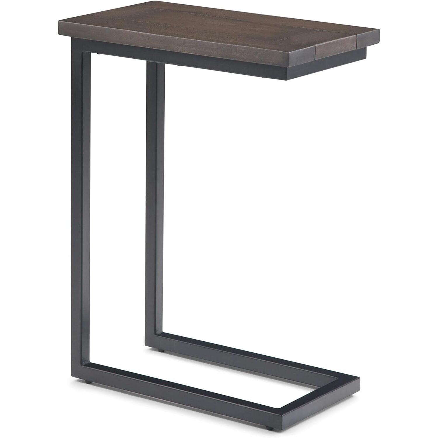 Walnut Brown Mango Wood and Black Metal C-Shaped End Table