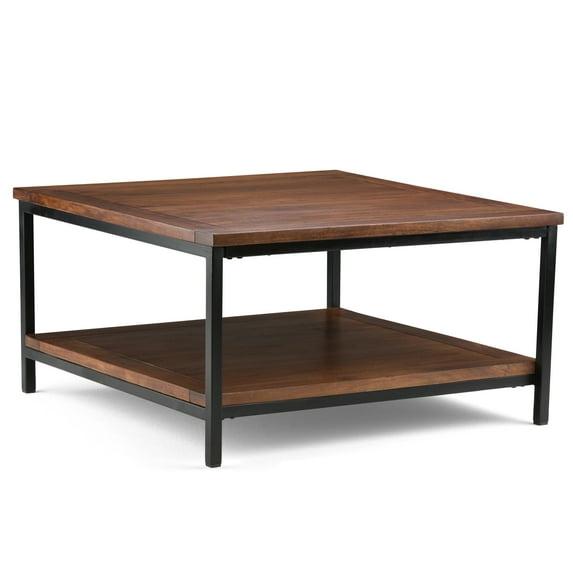 Simpli Home Skyler 34"W Solid Mango Wood Industrial Square Coffee Table with Open Shelf and Metal Frame