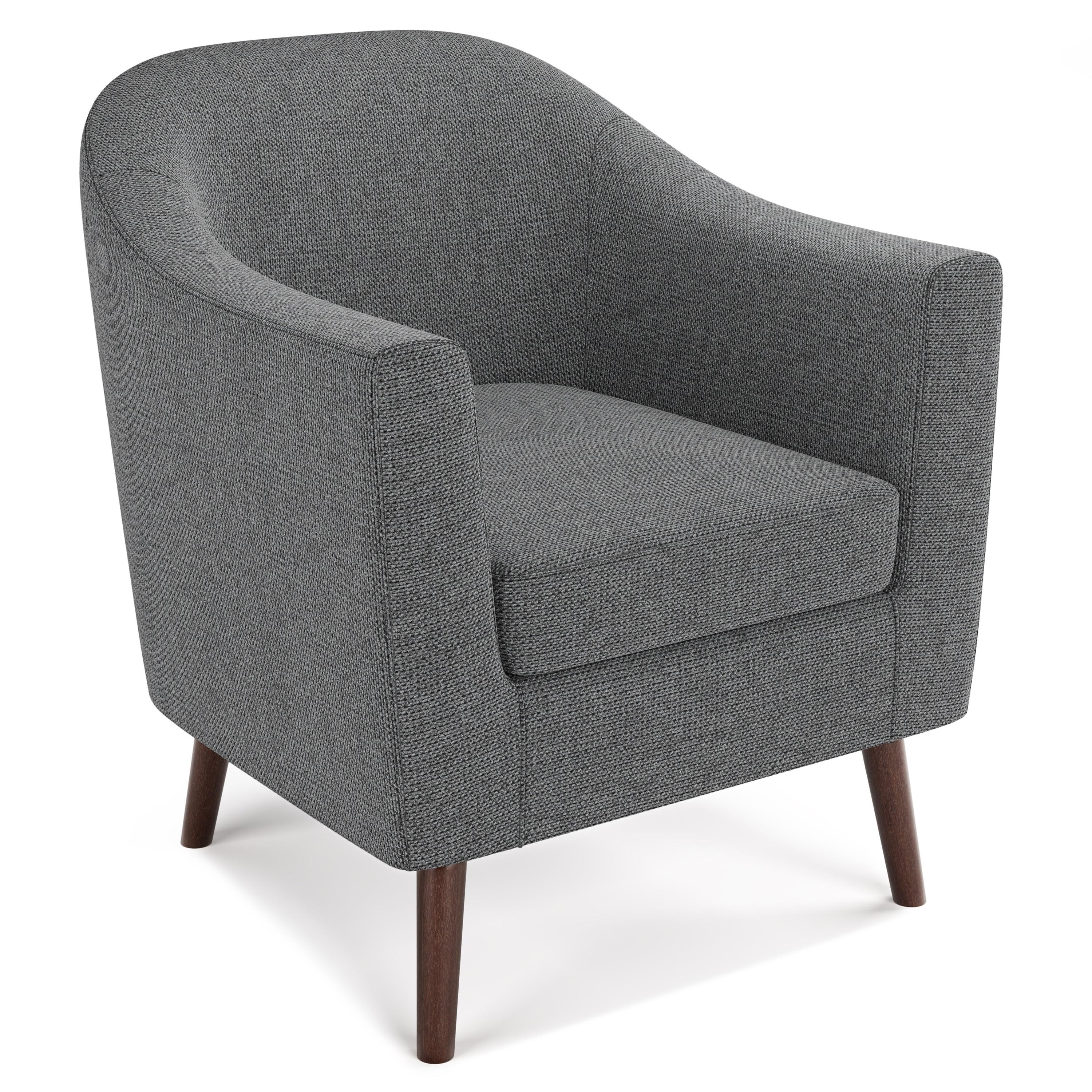 Transitional Shadow Grey Curved Accent Chair with Deep Seating