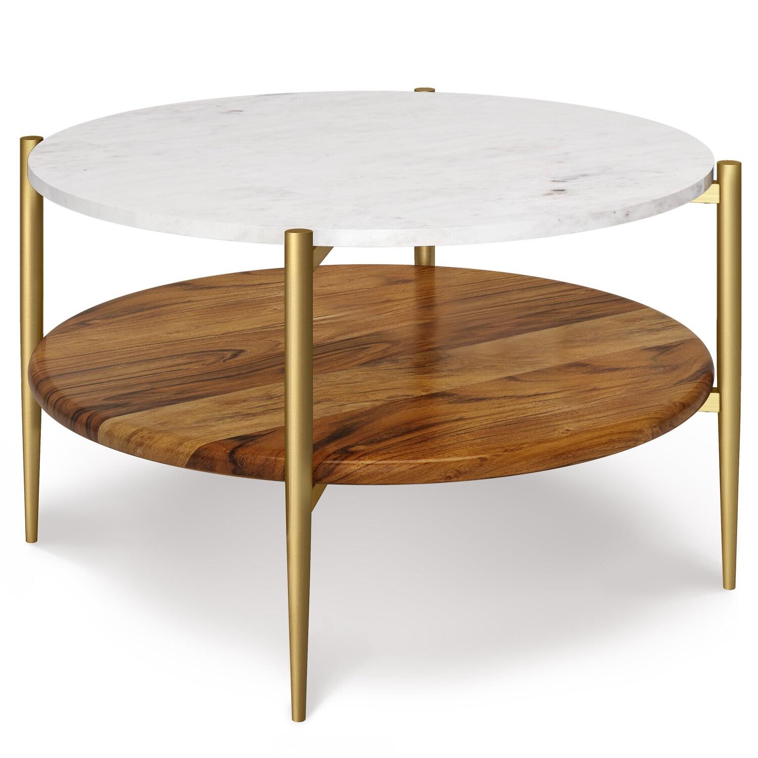 Wagner  30 inch Wide Metal Coffee Table in White/Natural