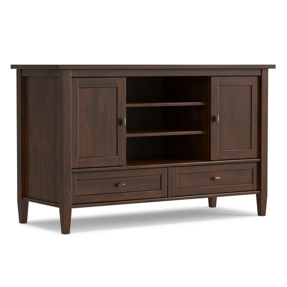 Simpli Home Warm Shaker Solid Wood TV Stand for TVs with 2 Storage Cabinets and 2 Drawers