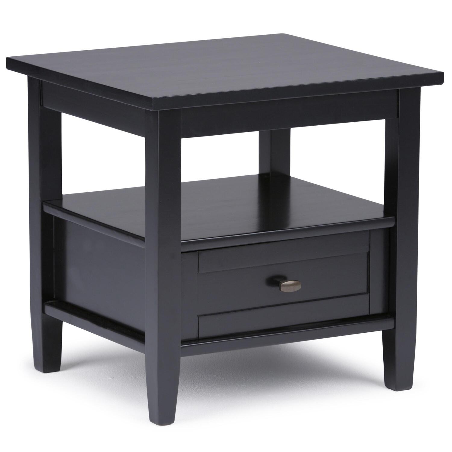 Warm Shaker 20" Black Solid Wood End Table with Storage