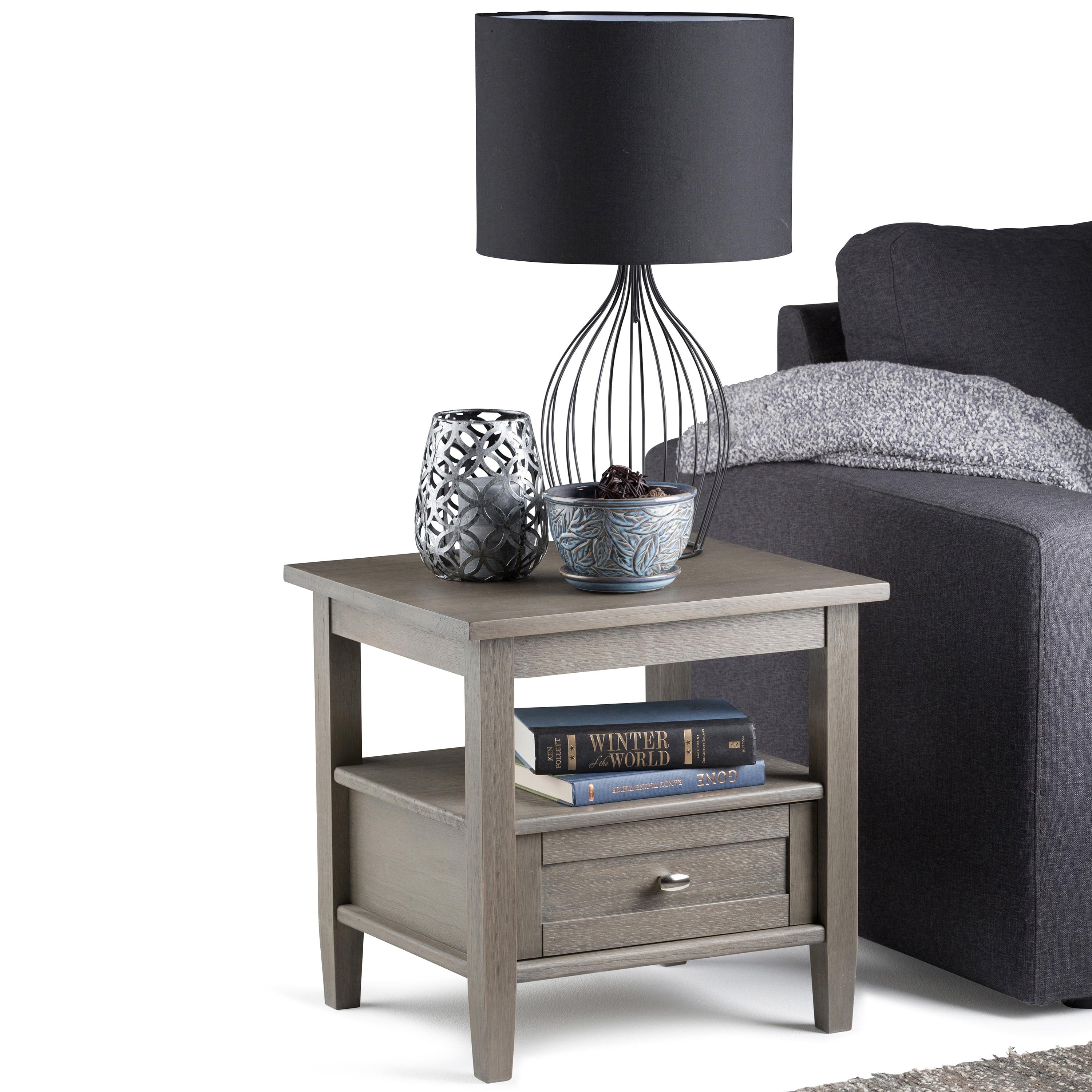 Farmhouse Gray Rectangular Wood End Table with Storage