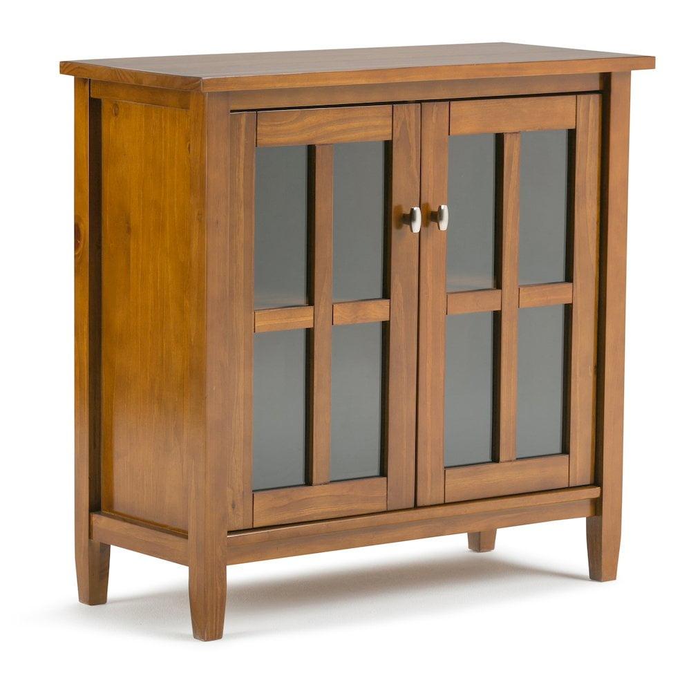 Simpli Home Warm Shaker Wood 32" Transitional Low Cabinet in Light Golden Brown