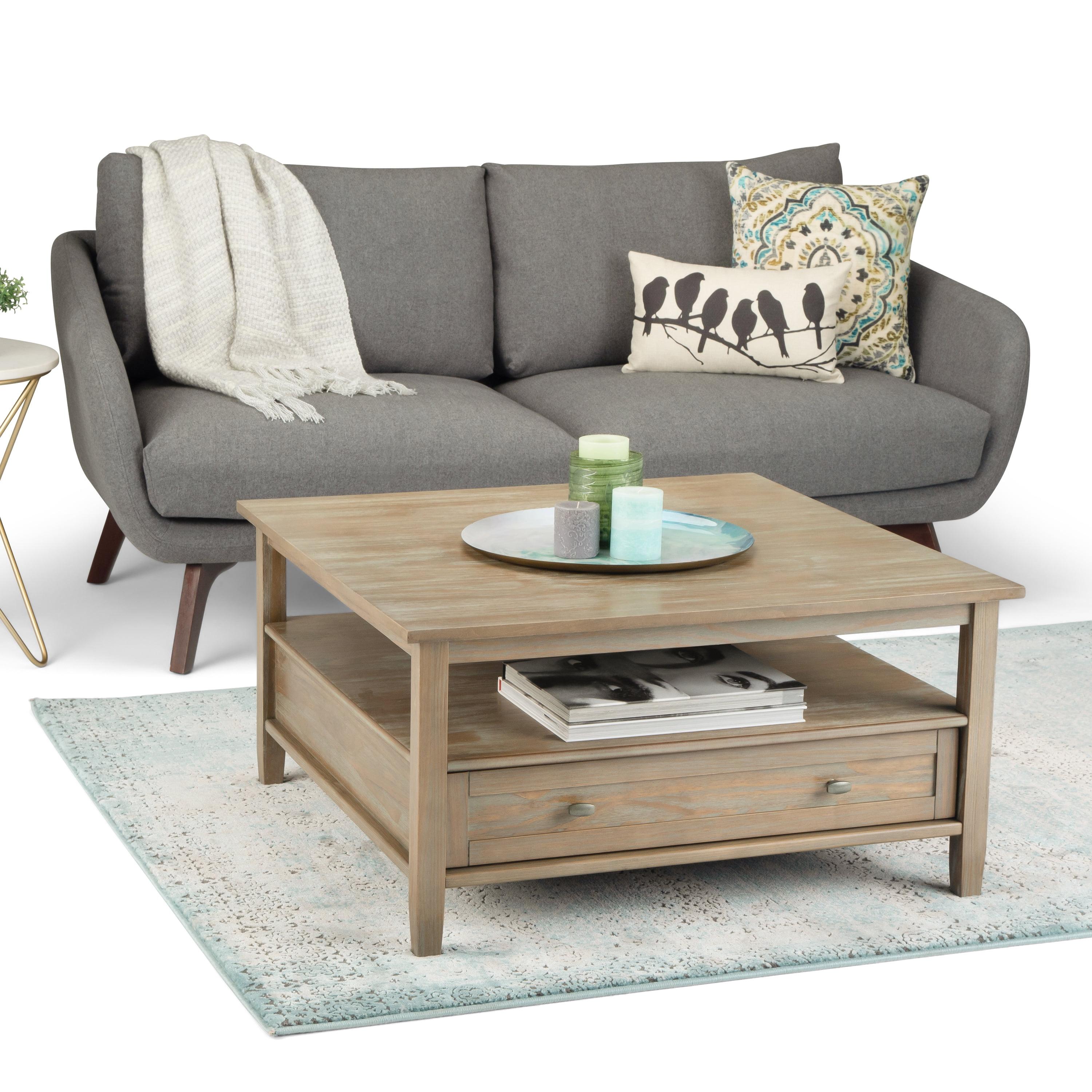 Shaker Style Distressed Grey Solid Wood Square Coffee Table with Storage