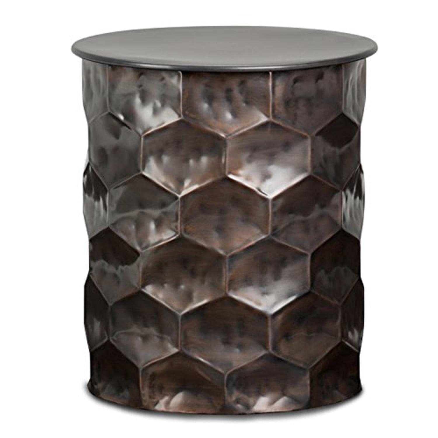 Whitney Antique Bronze Metal Storage Accent Side Table with Honeycomb Design