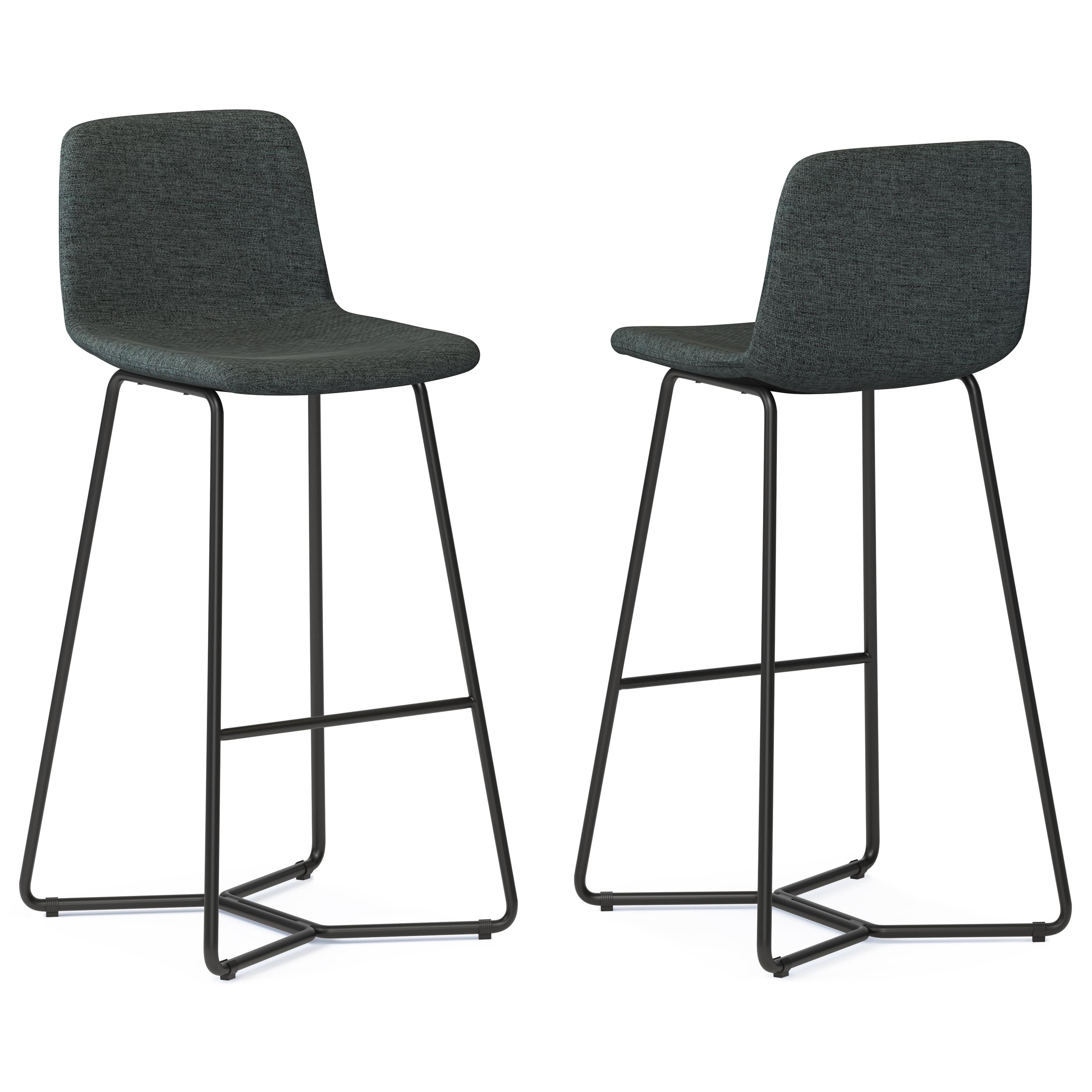 Simpli Home Wilcox Bar Stool in Charcoal Grey Woven Fabric