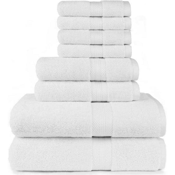 Simpli-Magic 100% Ringspun Cotton Luxury Bathroom Towel Set for Hotel & Spa, 8-Piece, White