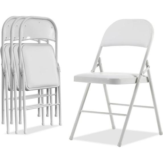 Simpli Magic Padded Folding Chairs White Metal Folding Chairs with Padded Cushion and Back, 4 Pack