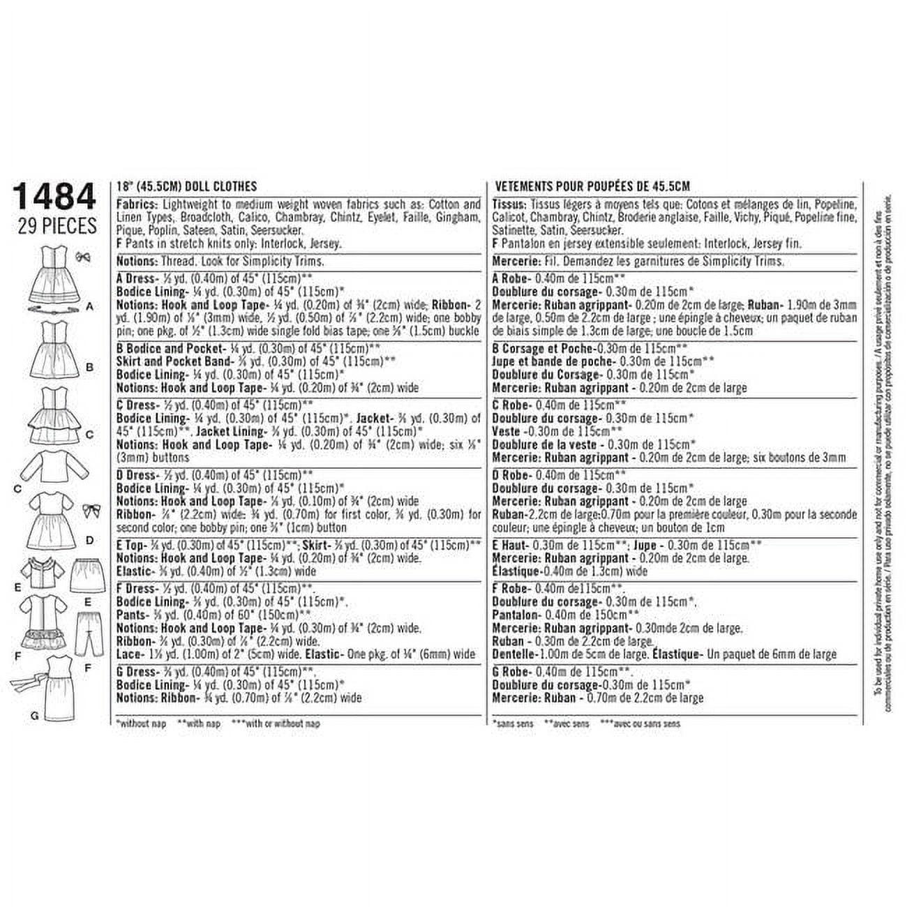 Simplicity One Size Doll Clothes Pattern, 1 Each