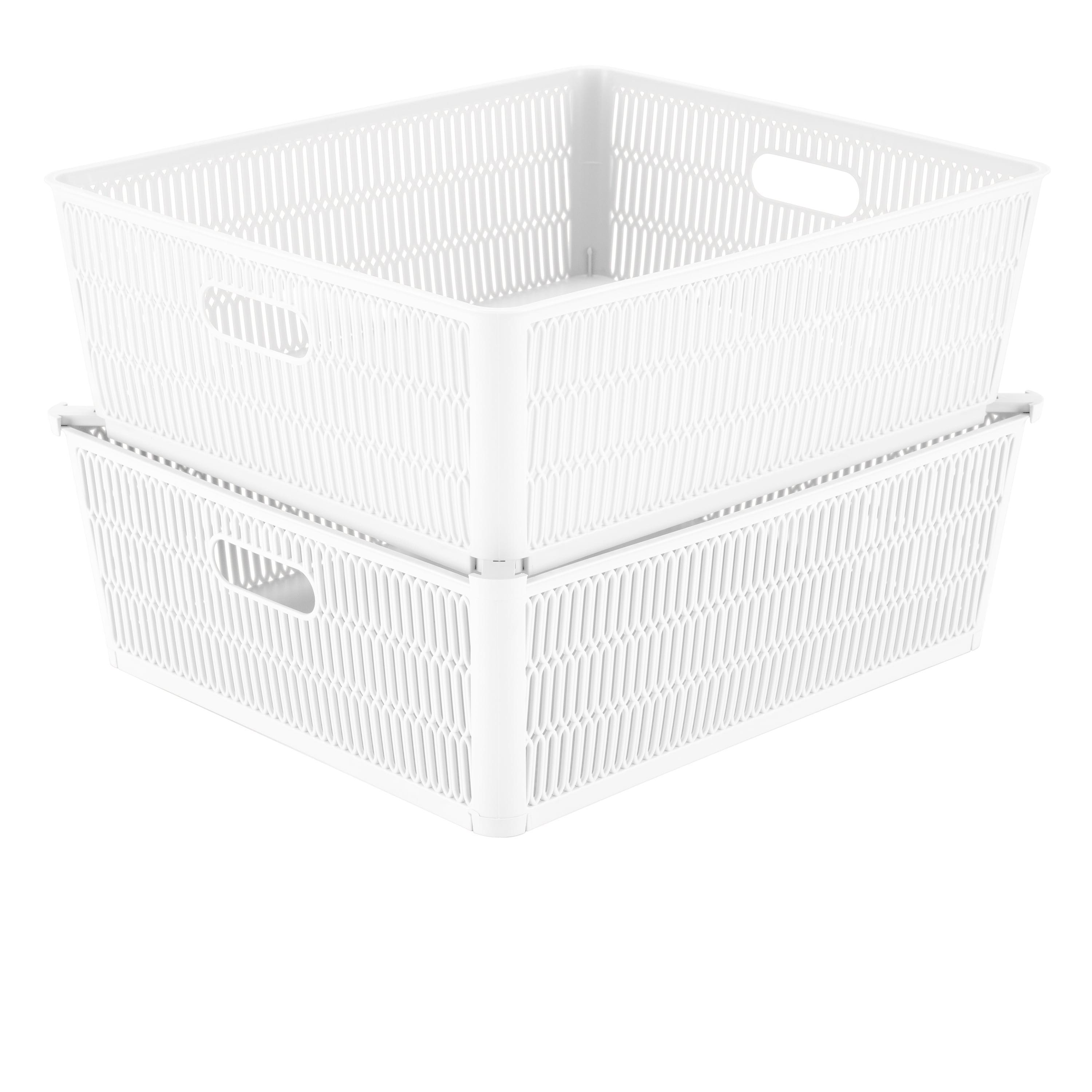 Simplify 2pk Large Slide and Stack Storage Shallow Totes White: Polypropylene Sliding Bins, Decorative Storage, 975 Volume