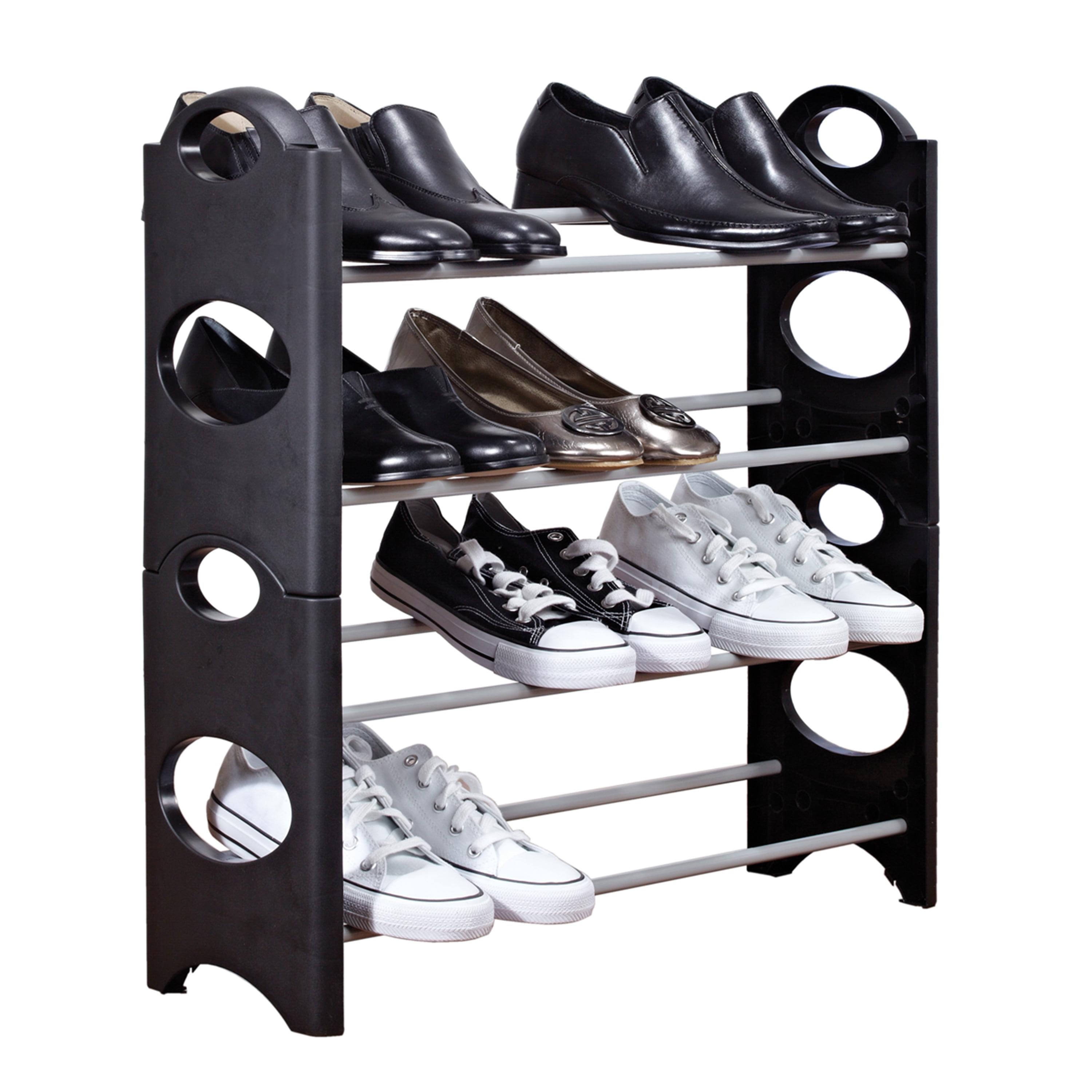 Black Stackable Metal and Plastic 4-Tier Shoe Rack