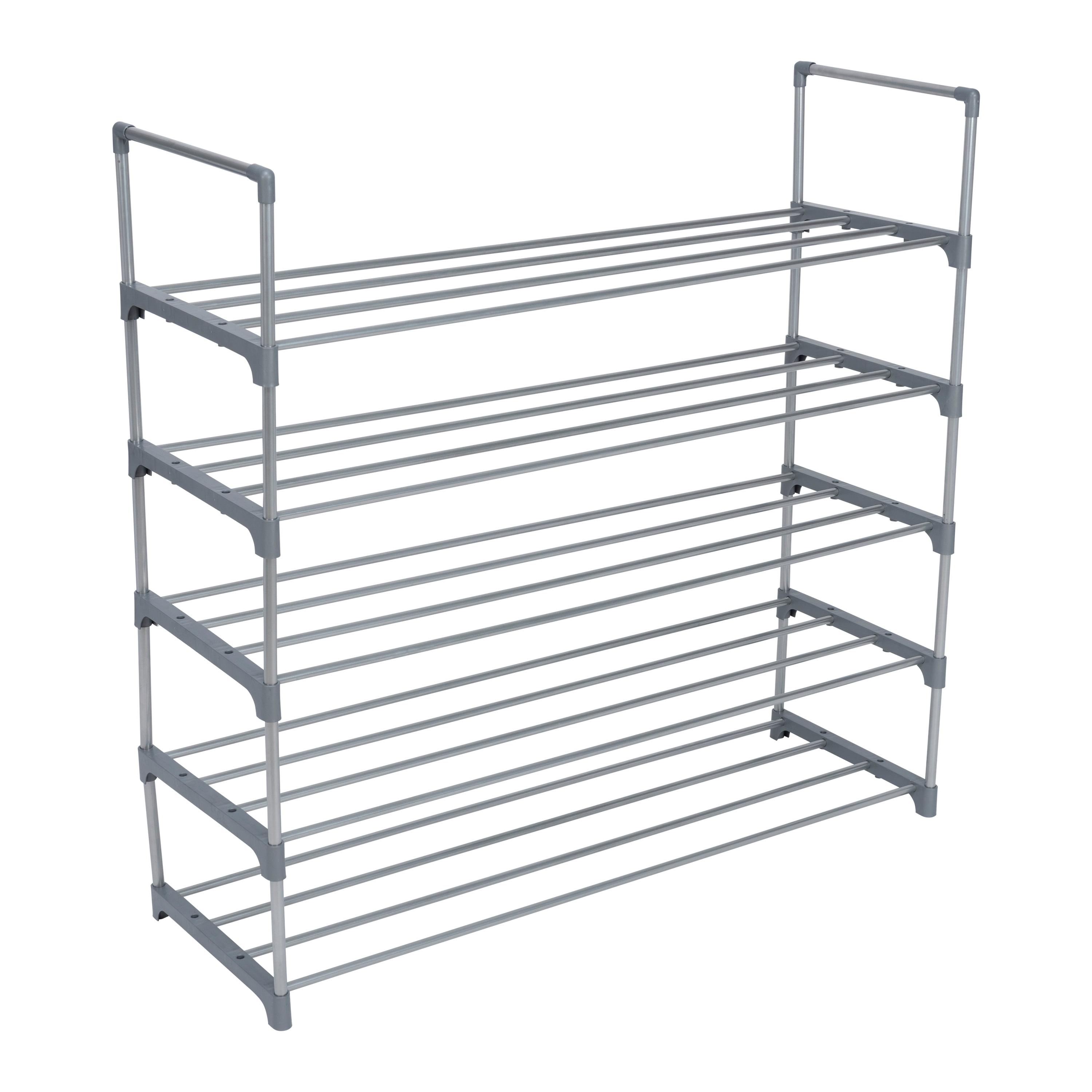 Gray 5-Tier Stackable Metal Shoe Rack for Closets