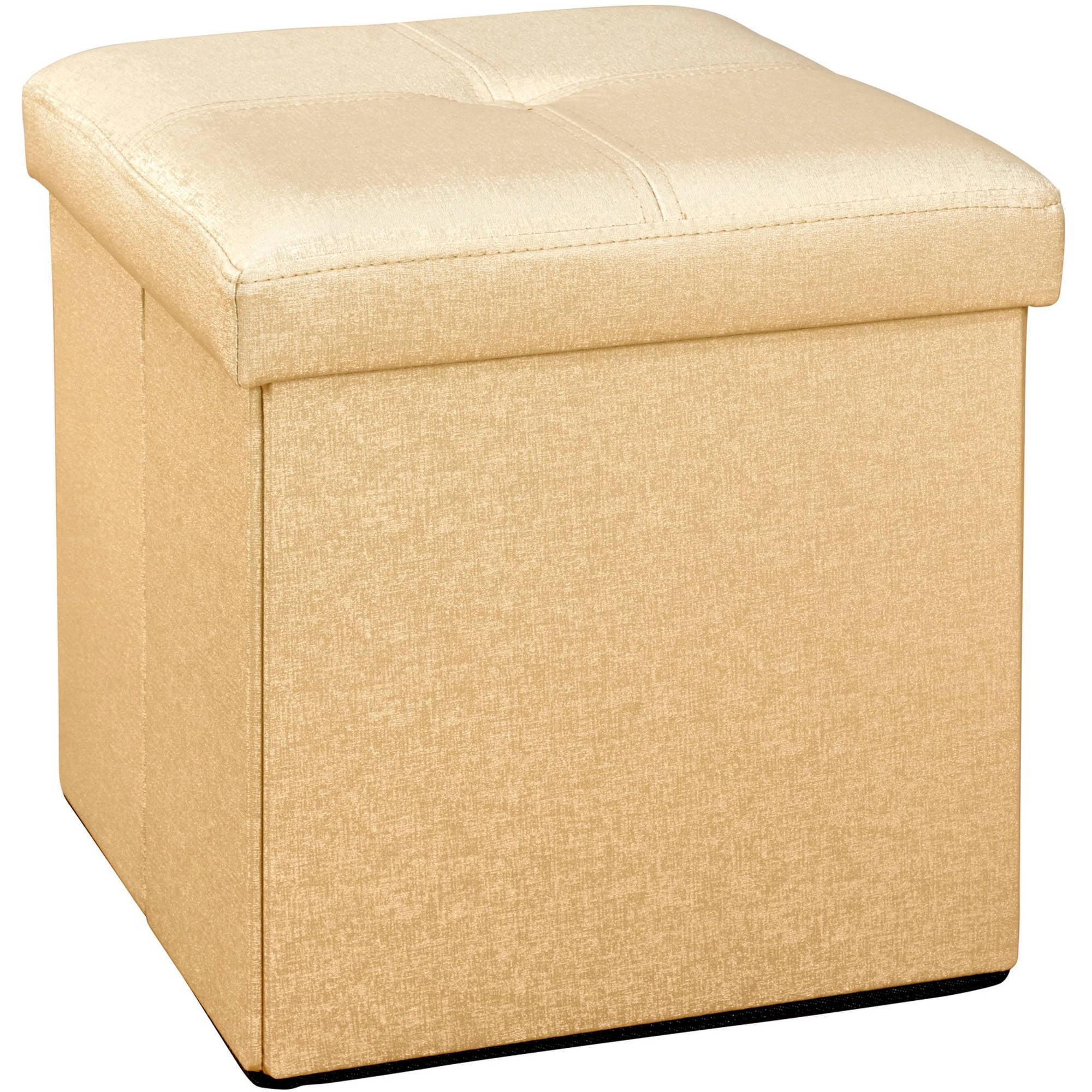 Elegant Gold Faux Leather Folding Storage Ottoman Cube