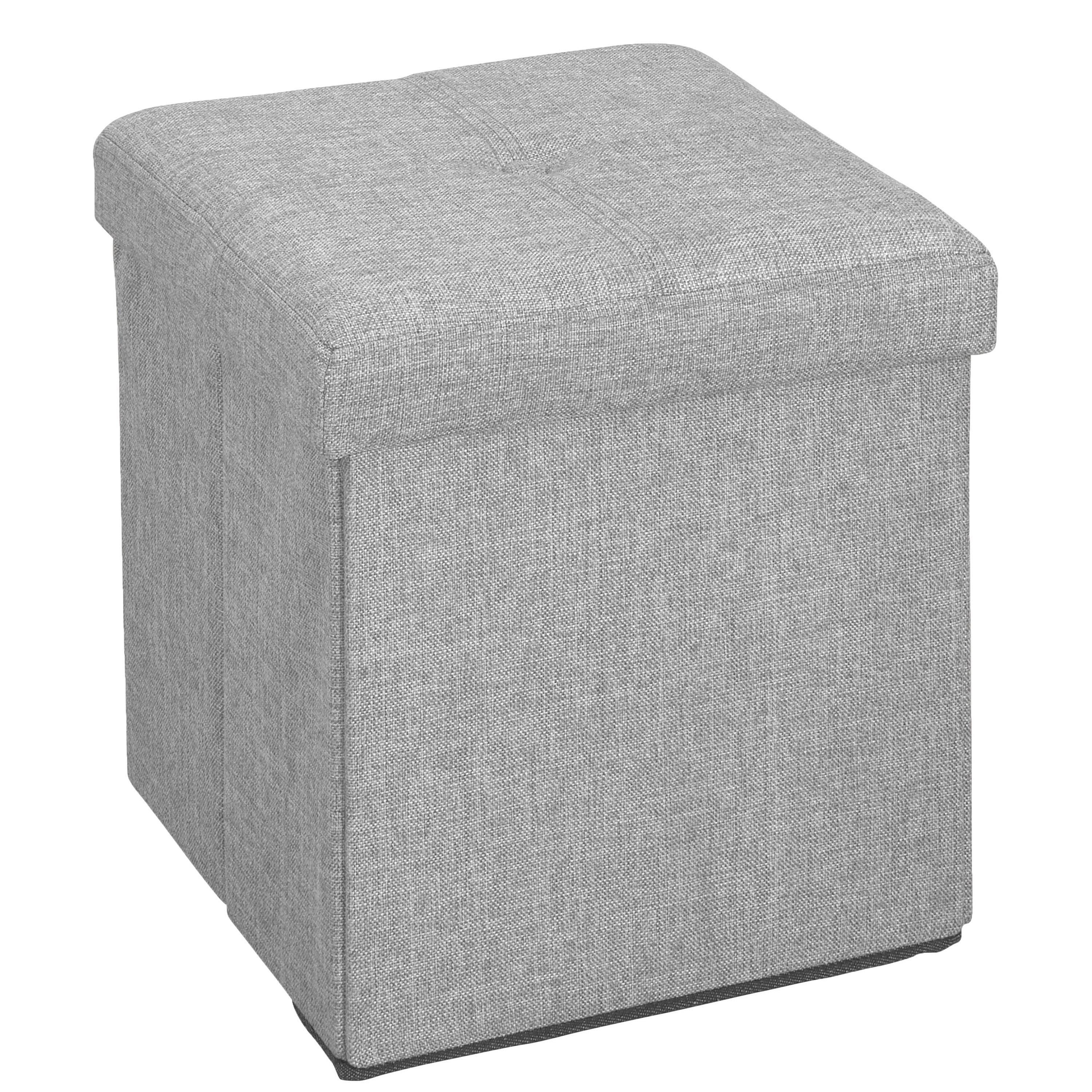 Casual Gray Faux Linen Square Storage Ottoman Cube