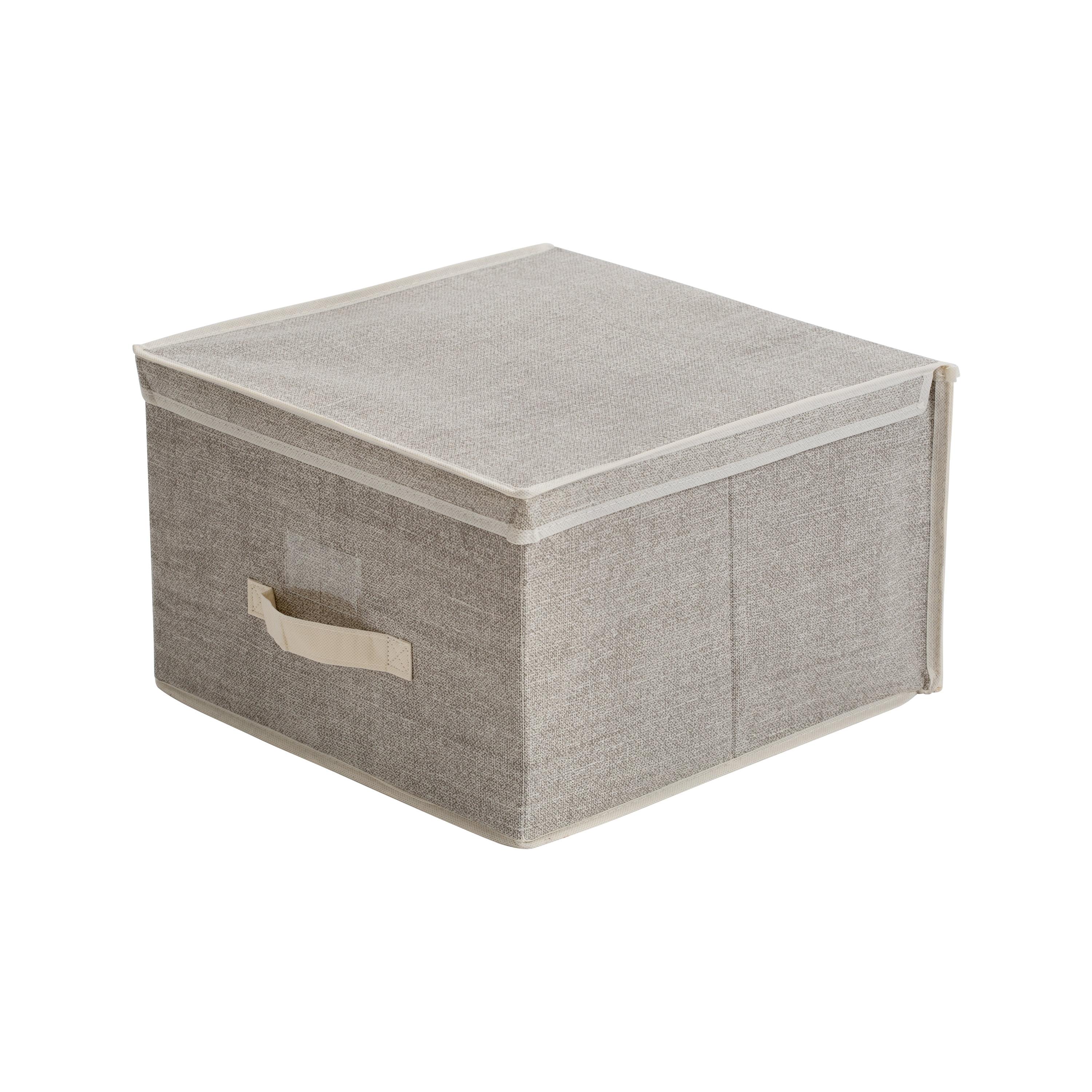 Beige Faux Jute Collapsible Stackable Storage Cube with Lid