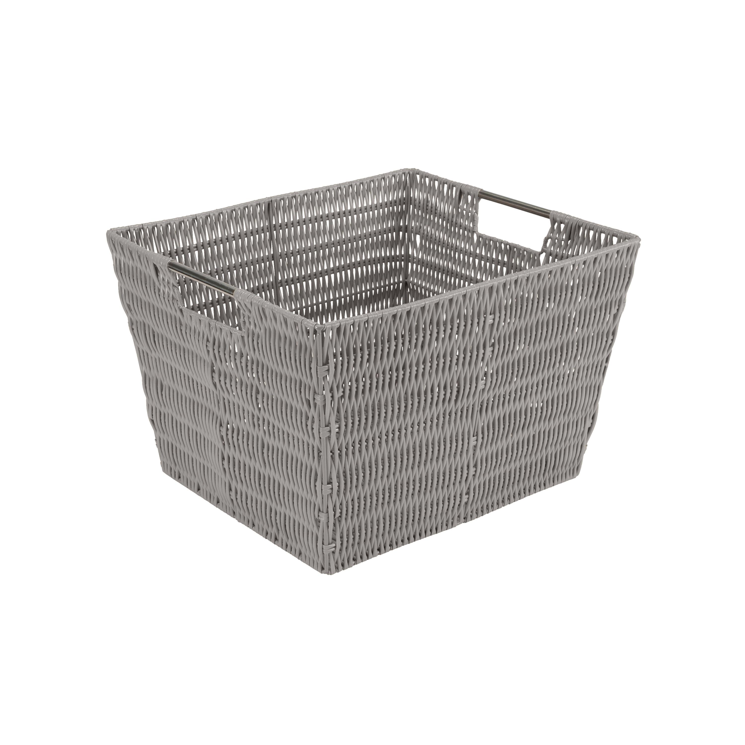 Elevate Rectangular Rattan Storage Tote with Stainless Steel Handles - Gray