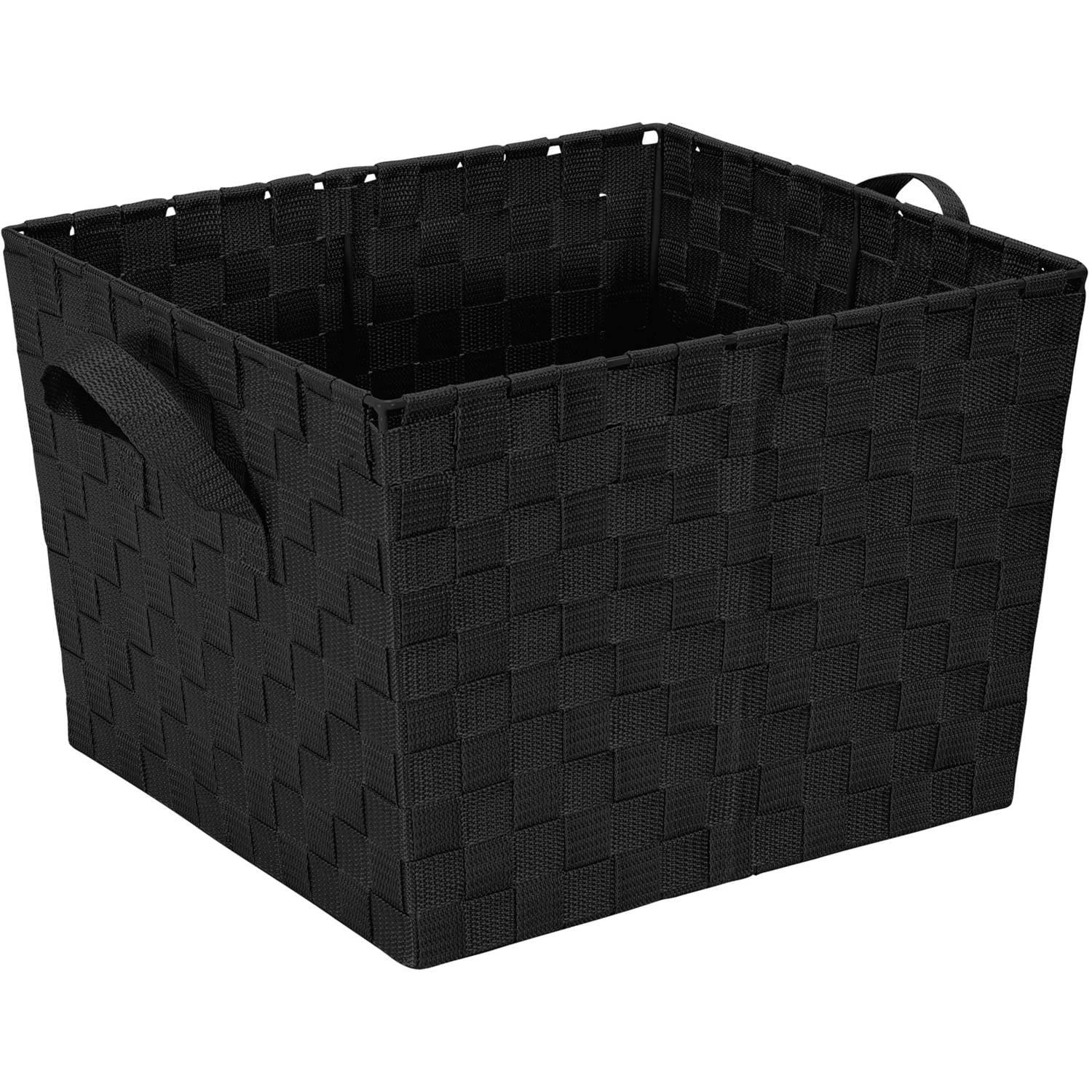 Large Black Woven Polypropylene Storage Tote with Strap Handles