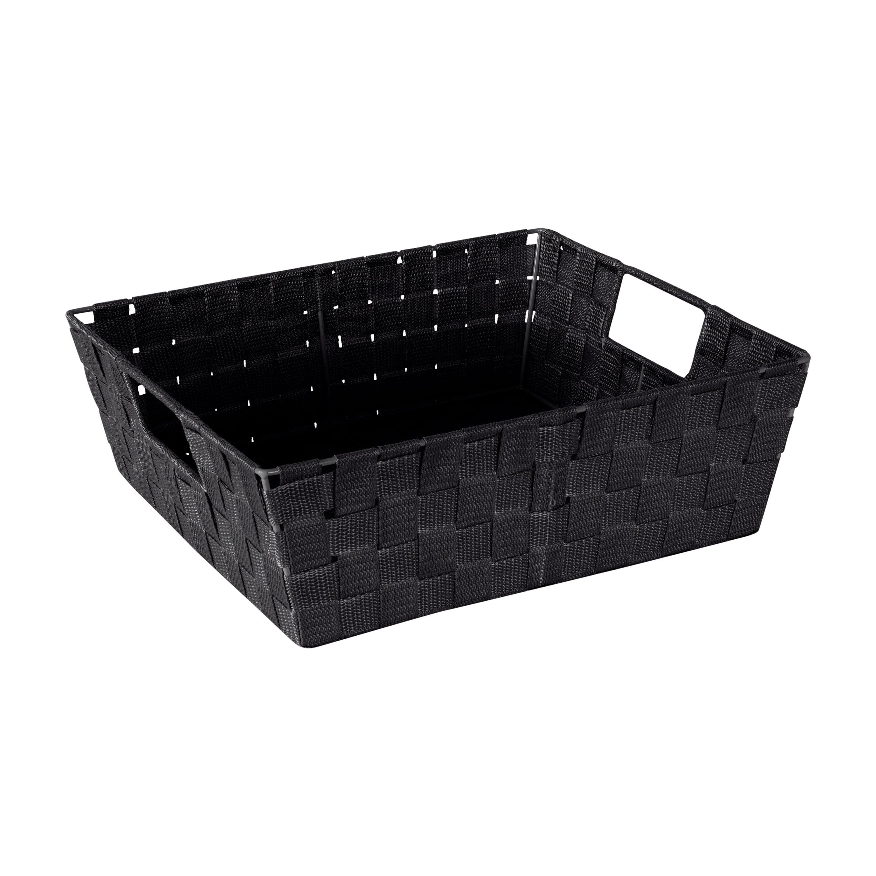 Simplify Large 13" Woven Strap Storage Bin Black: Portable Decorative Storage with Handles for 13 Inch Cube System